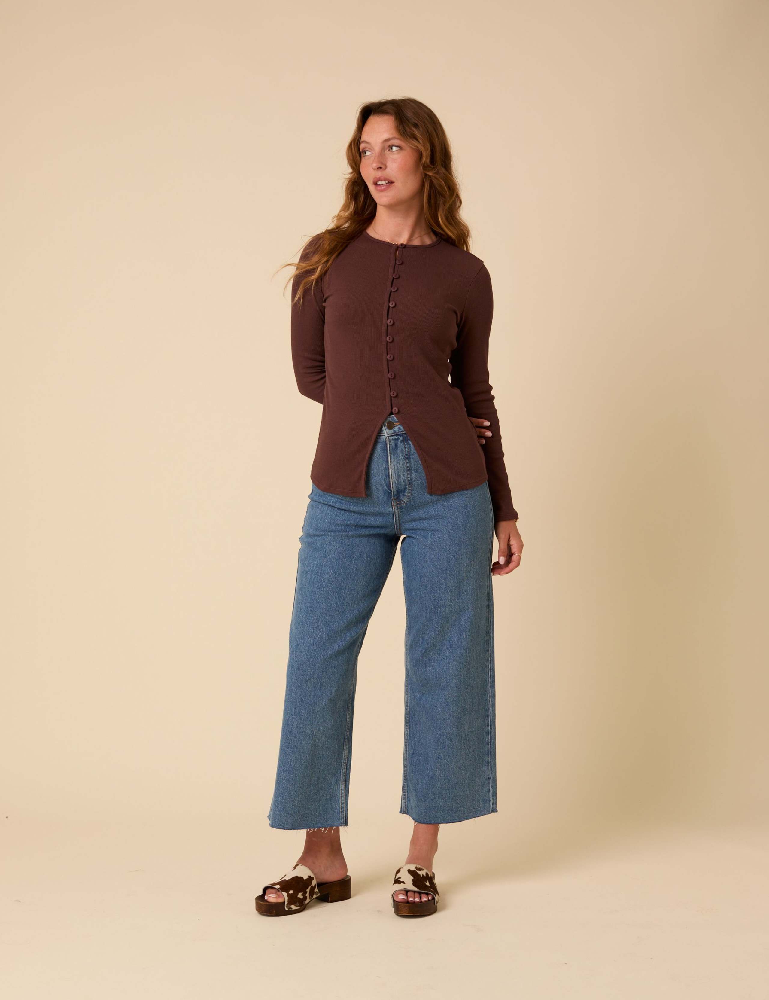 Cotton Rich Ribbed Button Front Top 2 of 6