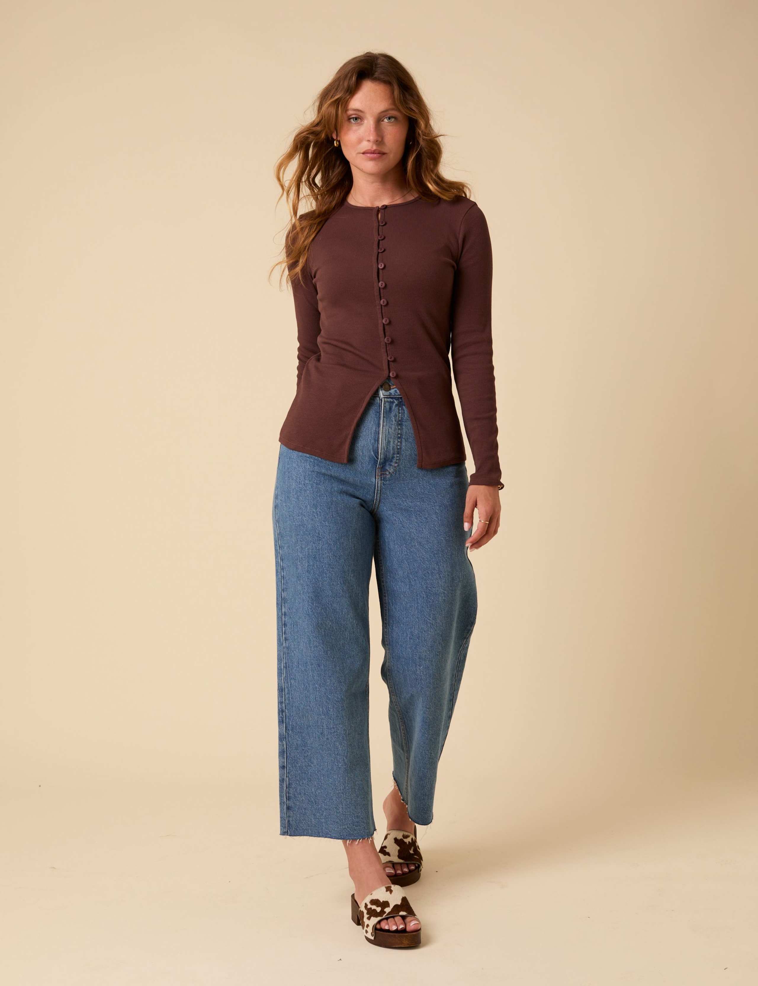 Cotton Rich Ribbed Button Front Top 4 of 6
