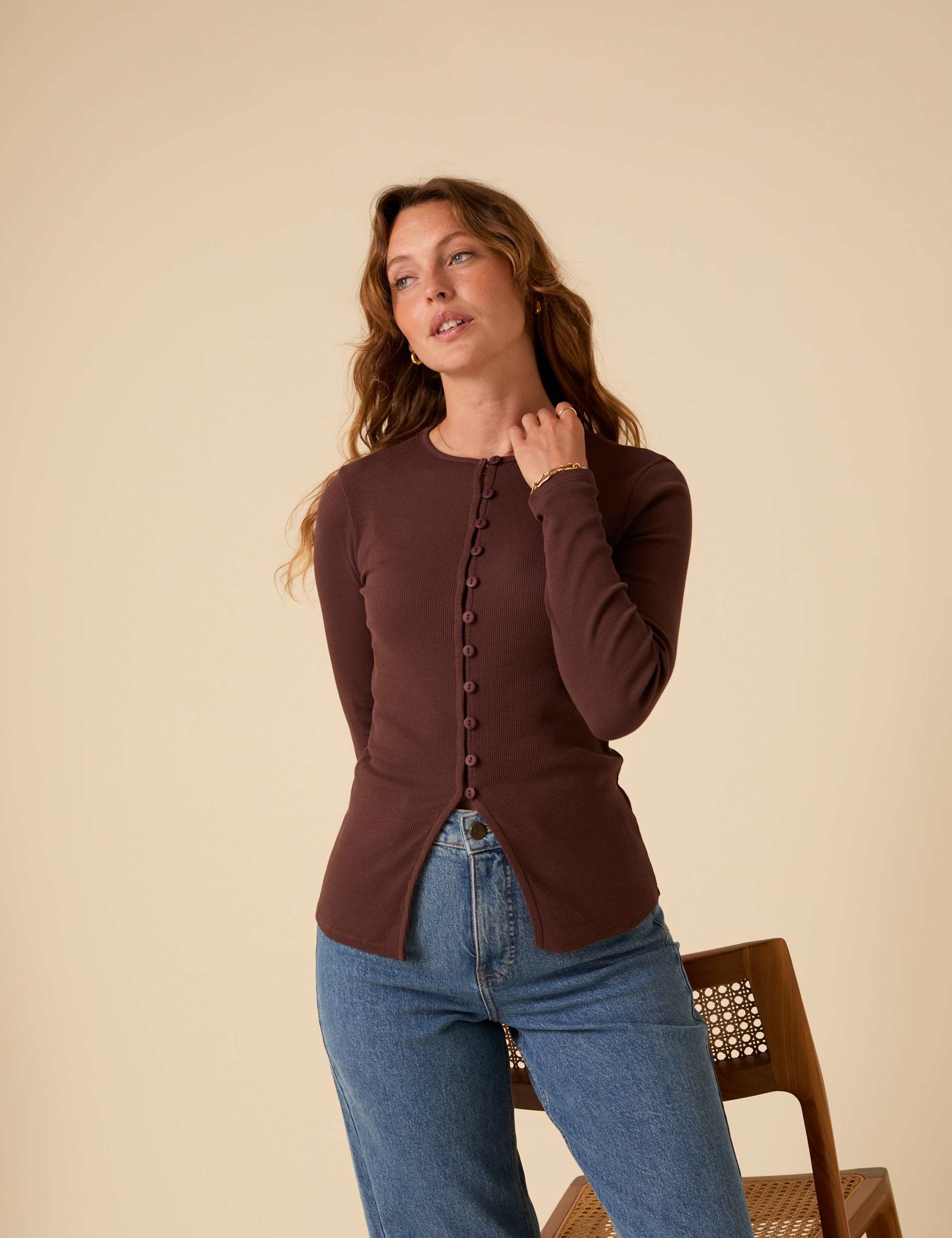 Cotton Rich Ribbed Button Front Top 5 of 6