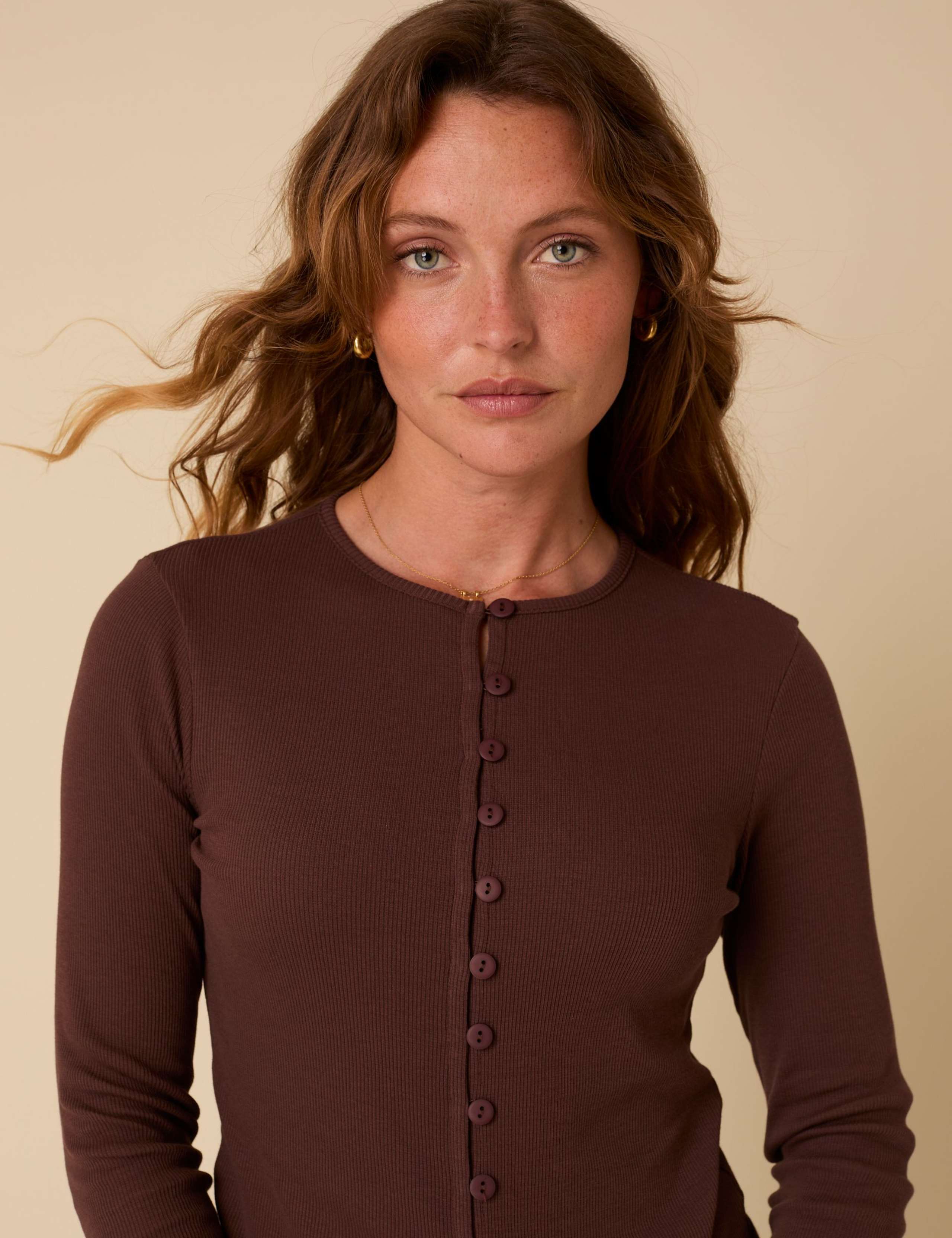Cotton Rich Ribbed Button Front Top 6 of 6