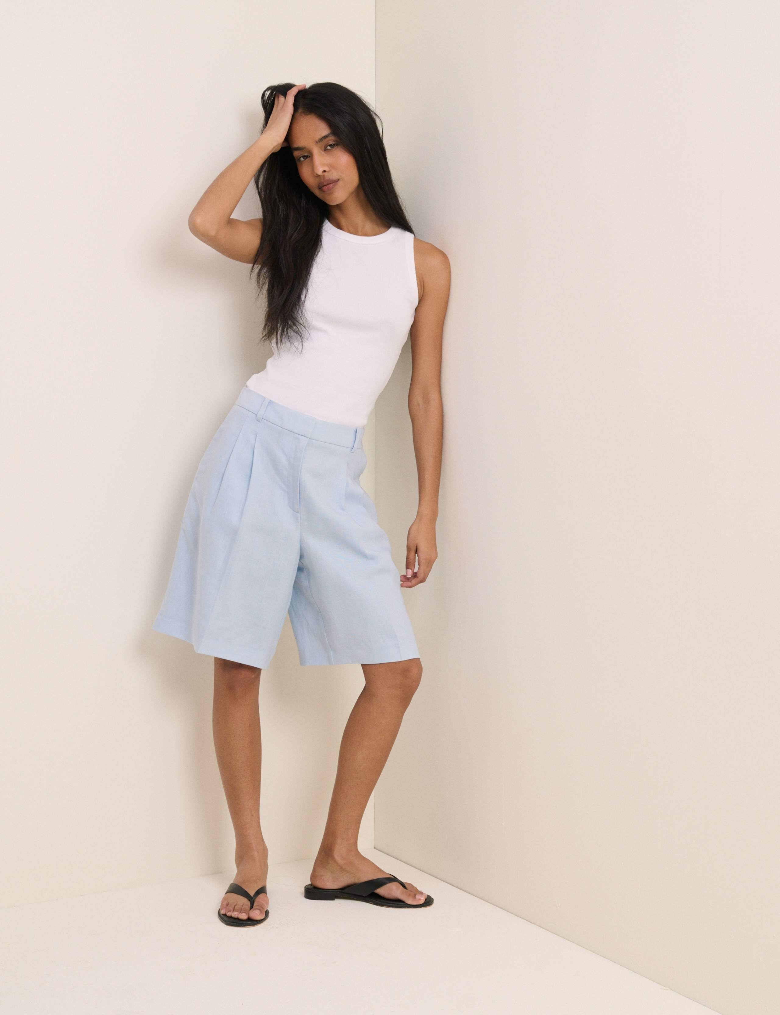 Lyocell Rich High Waisted Knee Length Shorts 3 of 5