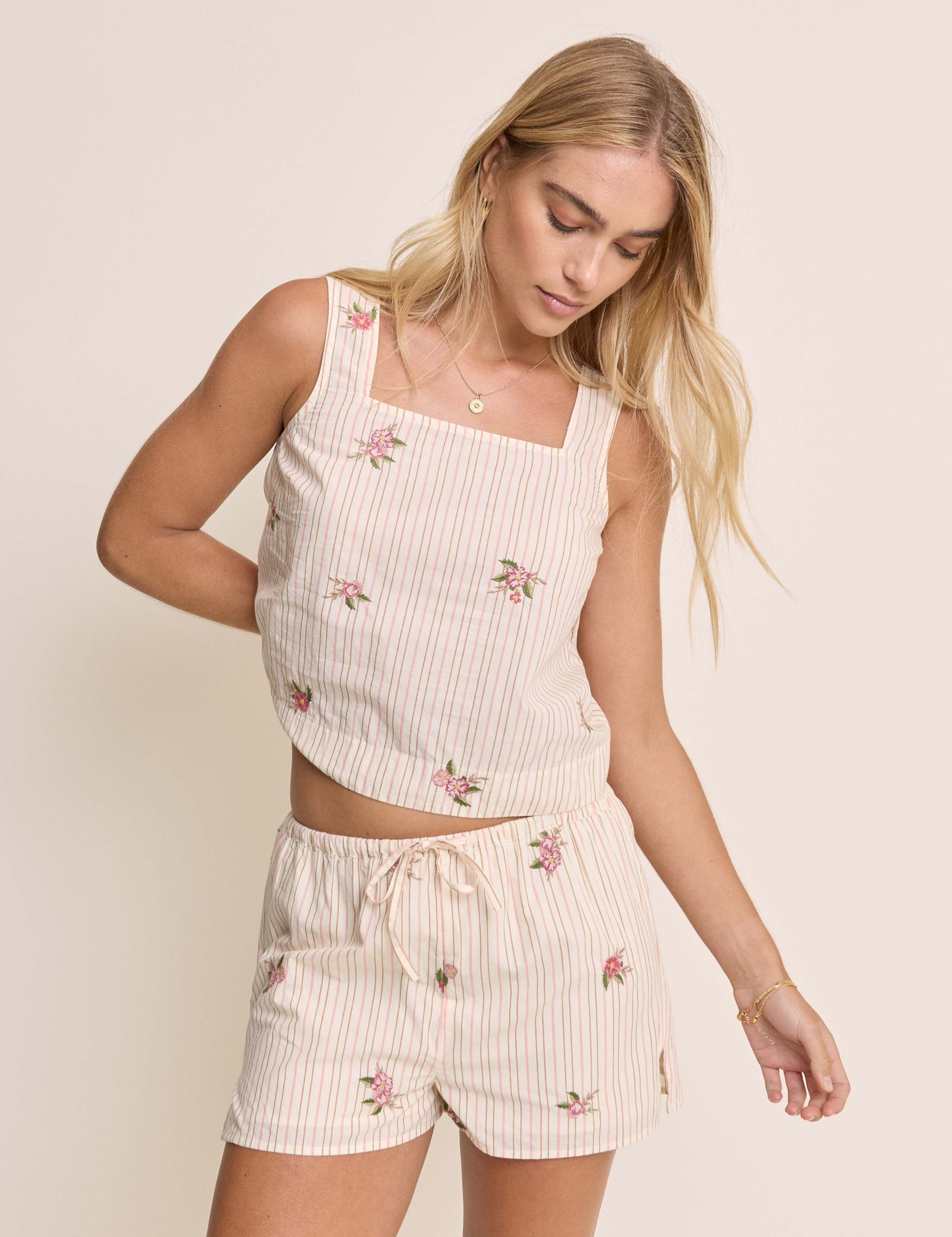 Linen Rich Striped Floral Shorts 5 of 5