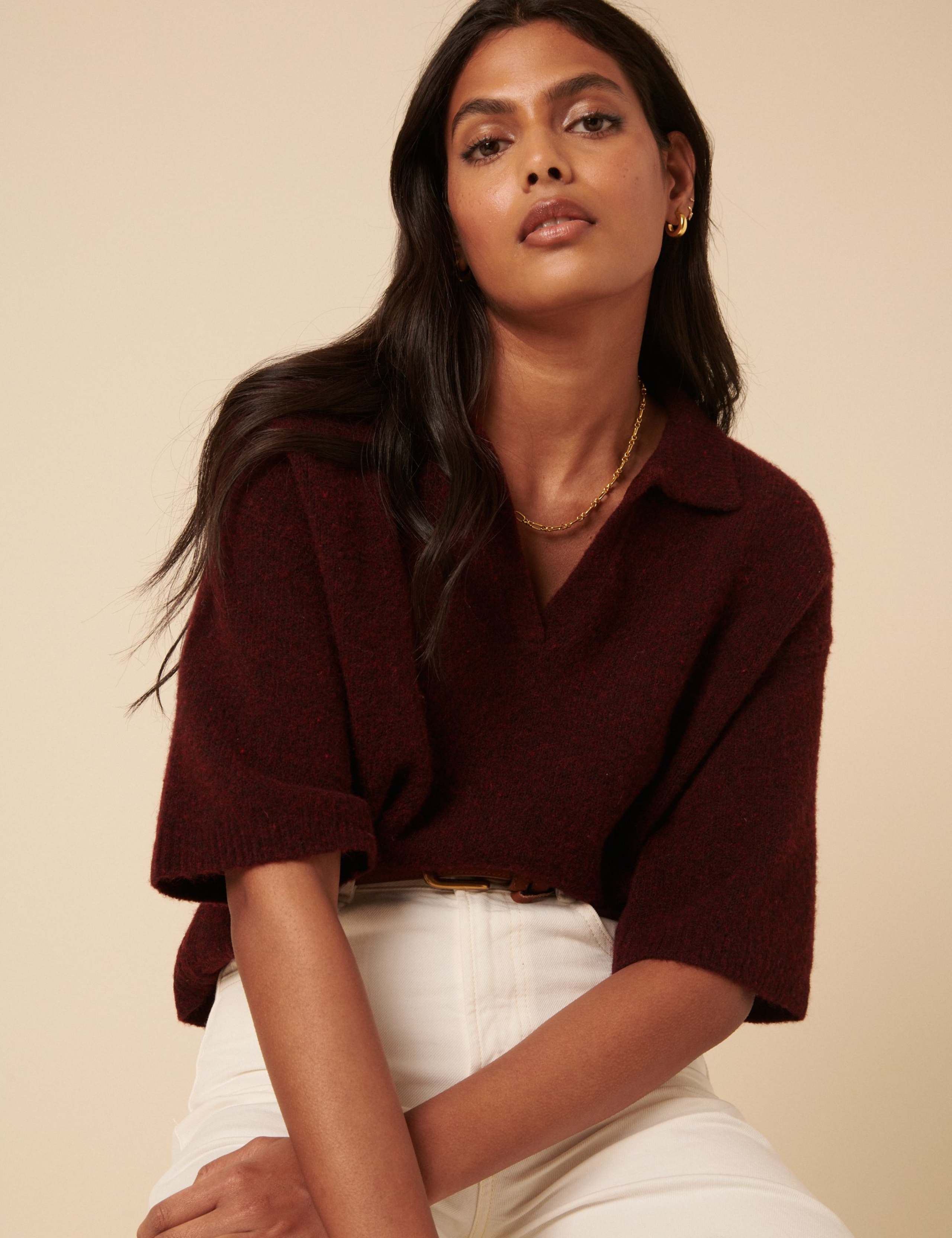 Open Collar Polo Knitted Top with Wool 3 of 5