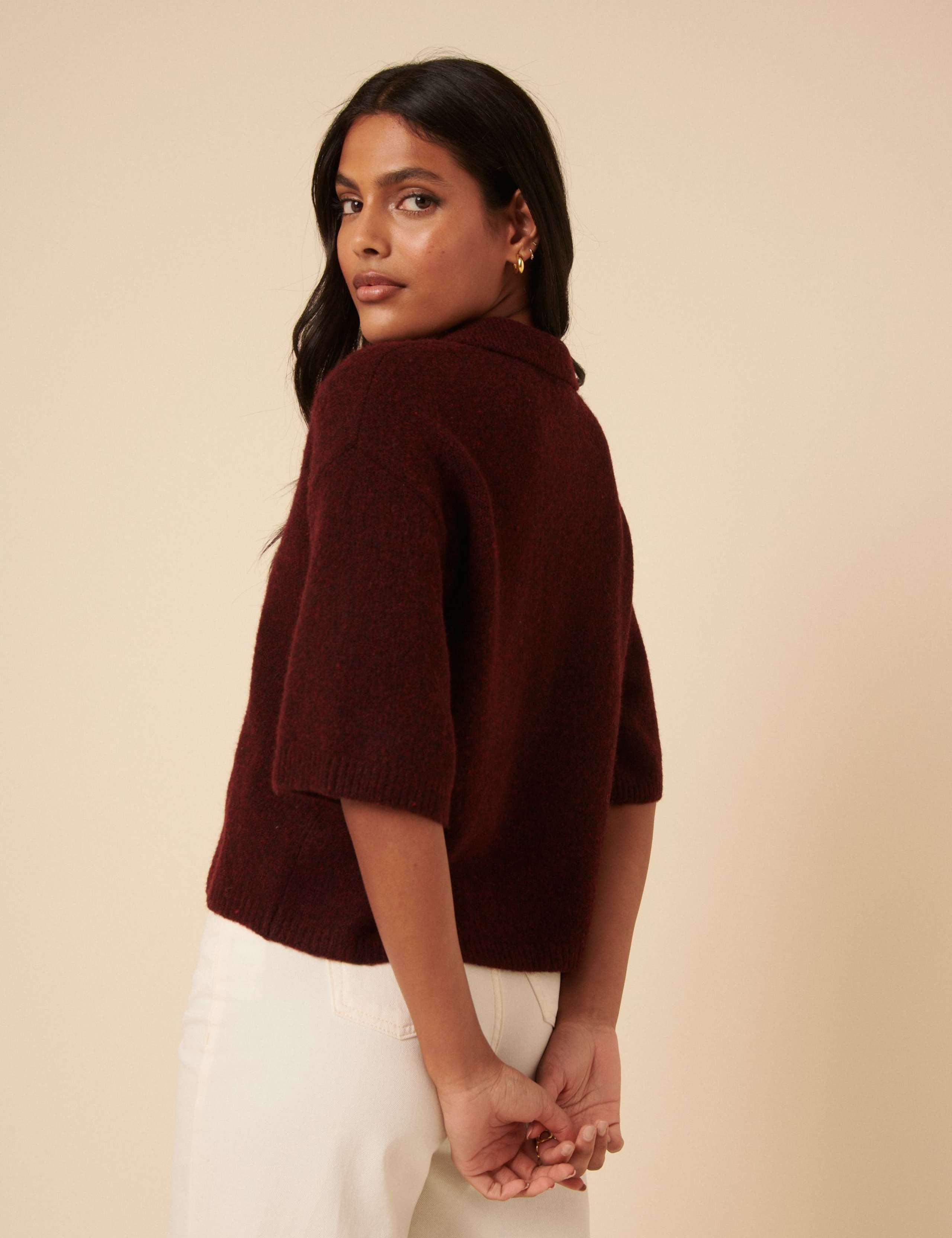 Open Collar Polo Knitted Top with Wool 5 of 5