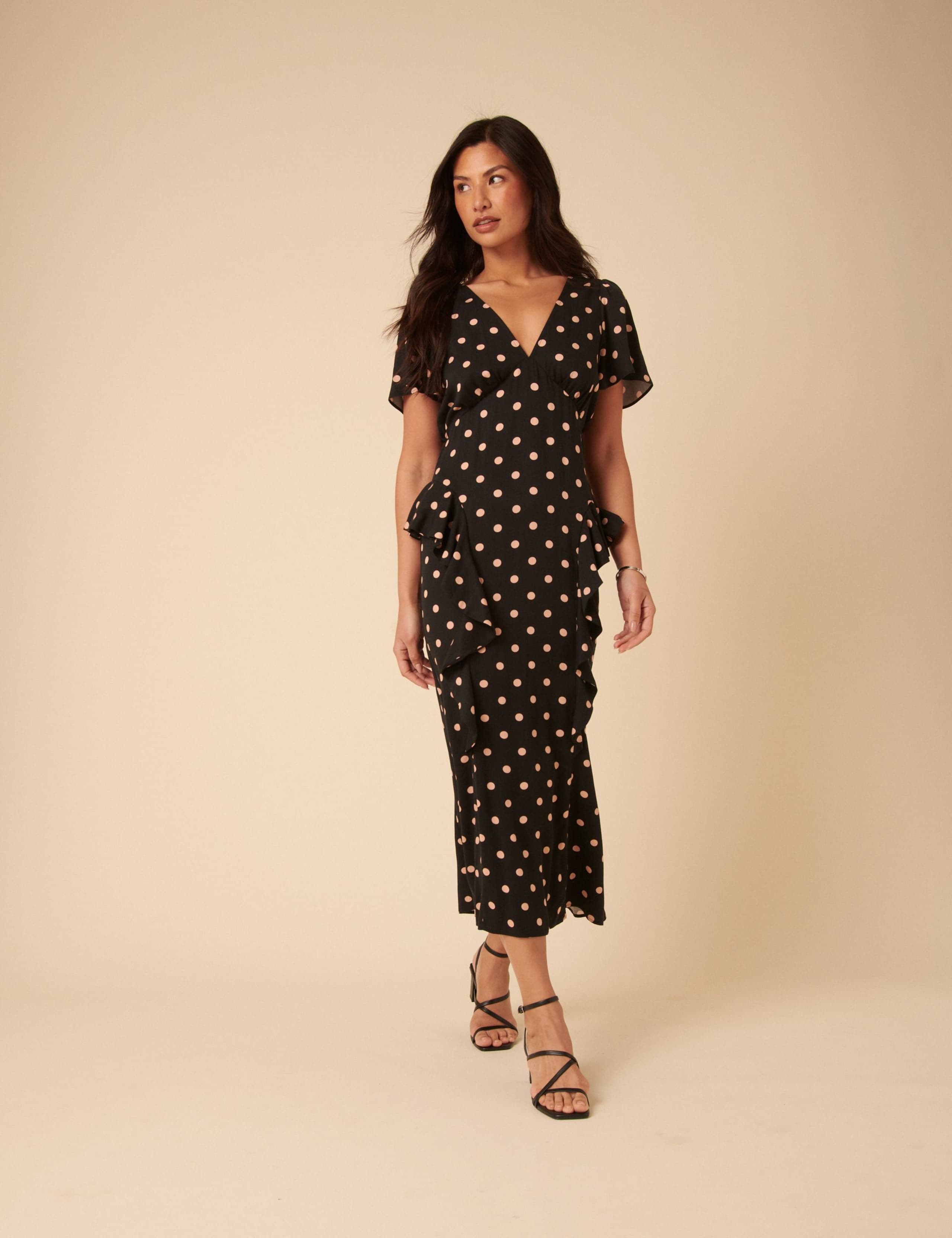 Polka Dot Frill Detail Midi Dress 2 of 5