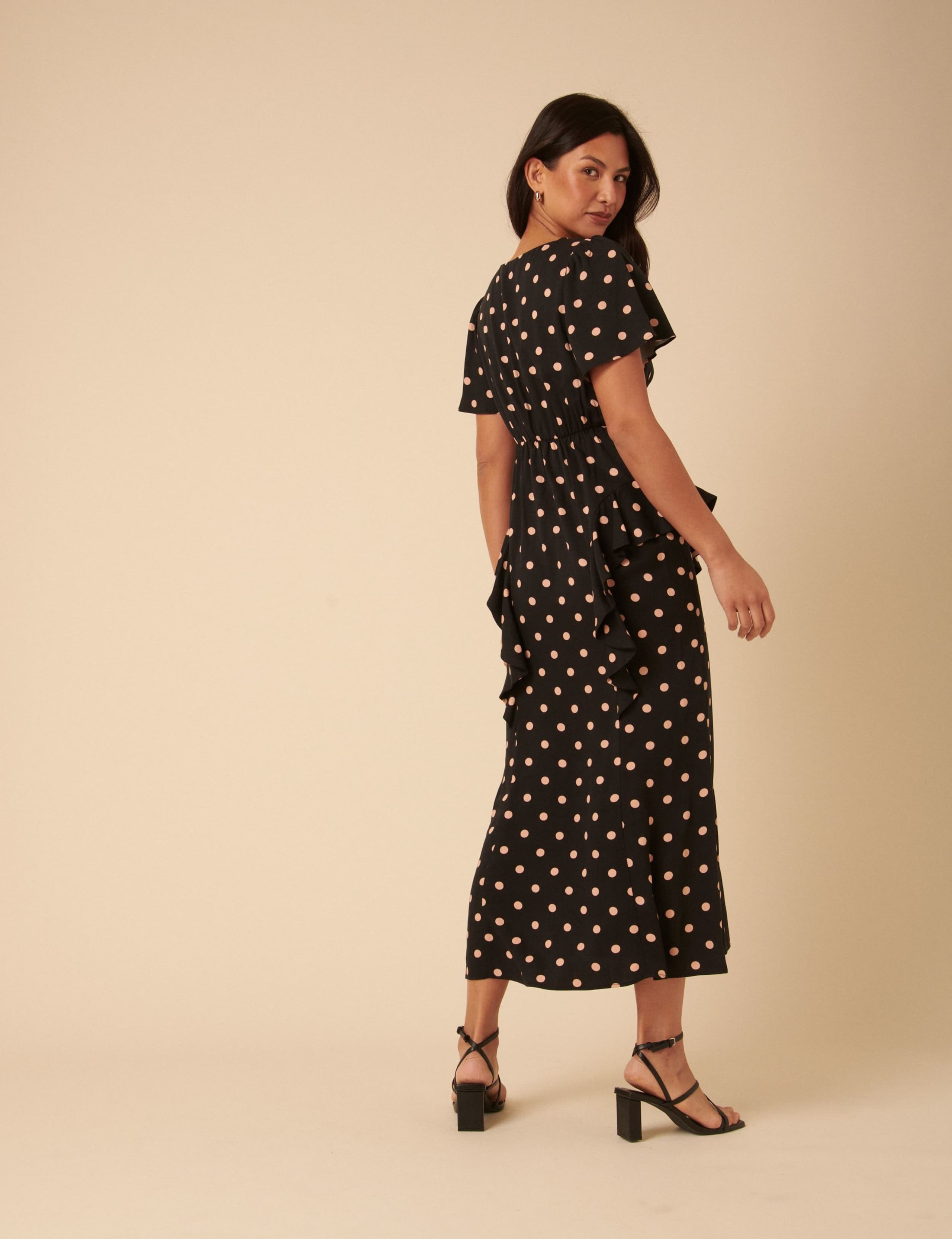 Polka Dot Frill Detail Midi Dress 3 of 5