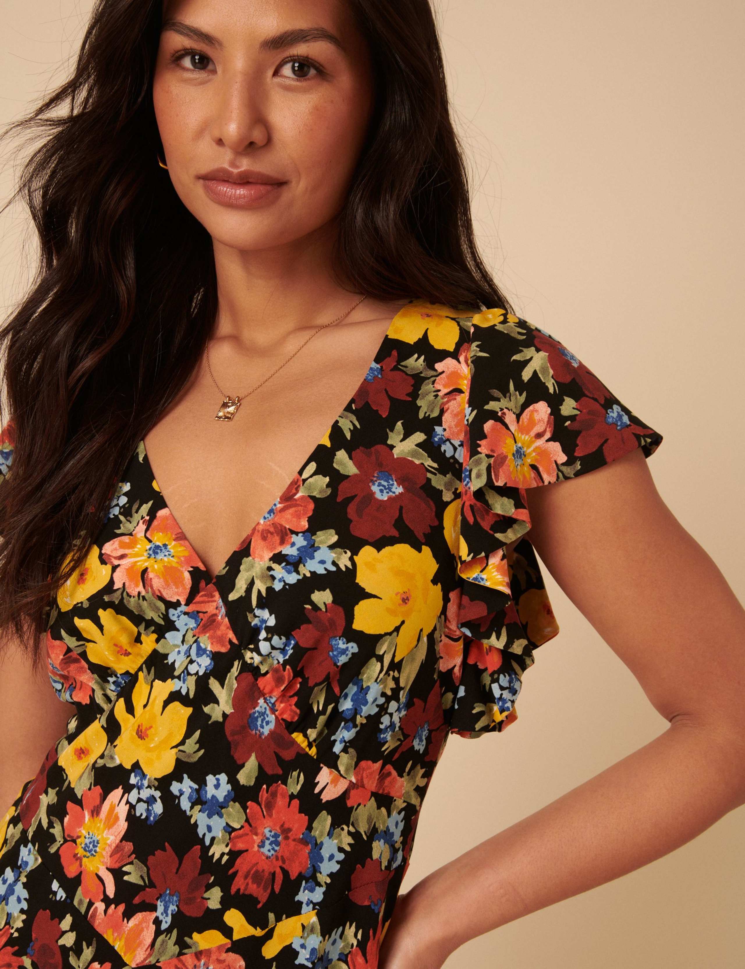 Floral Ruffle V-Neck Midi Dress 5 of 5