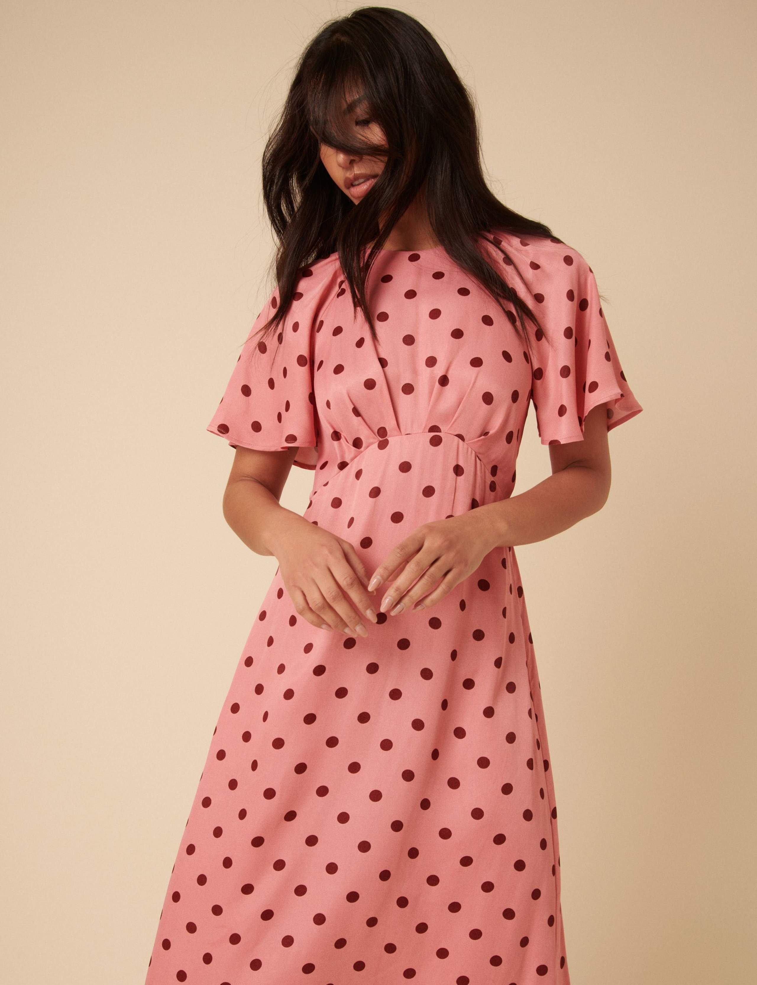 Polka Dot Angel Sleeve Midi Tea Dress 2 of 5