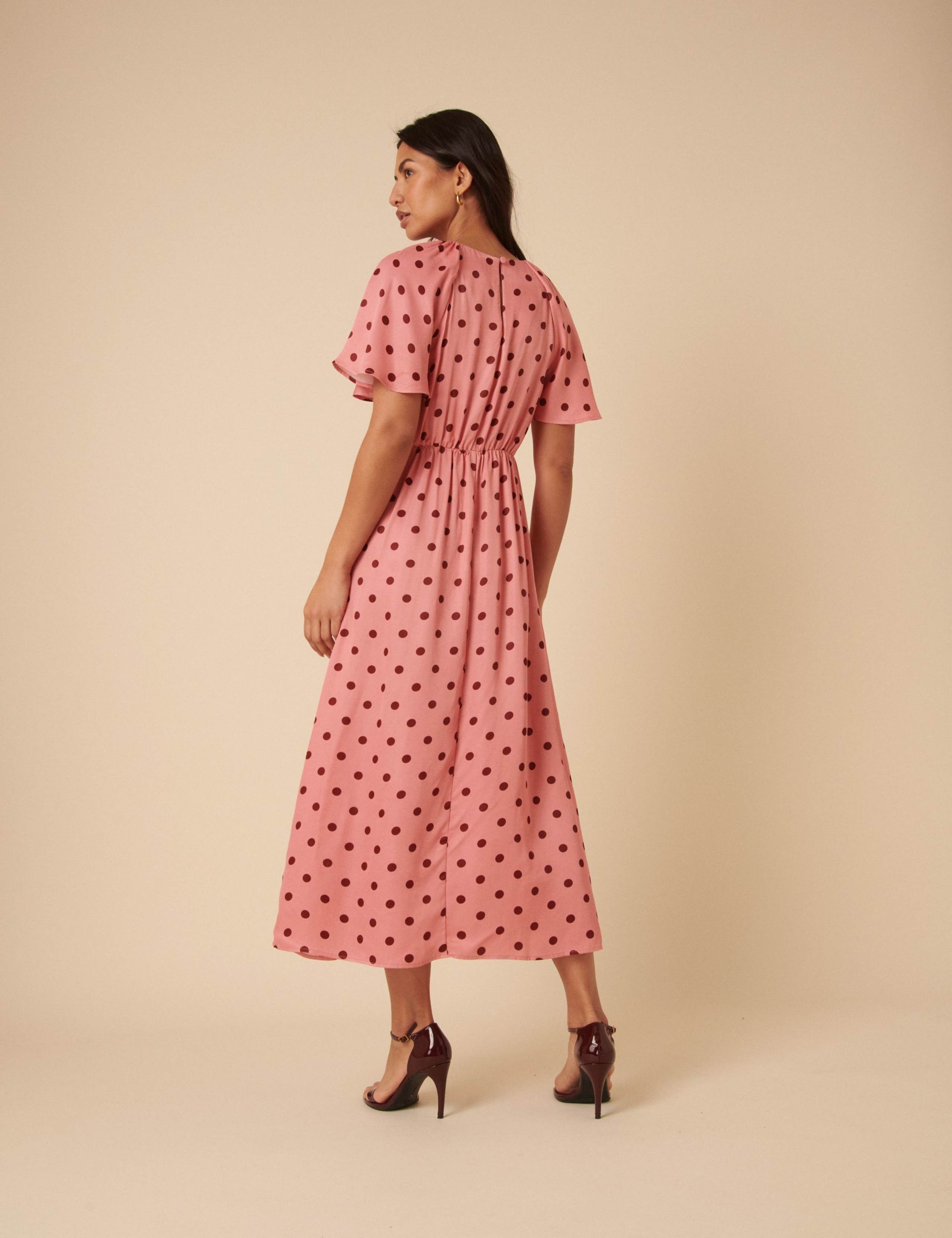 Polka Dot Angel Sleeve Midi Tea Dress 3 of 5