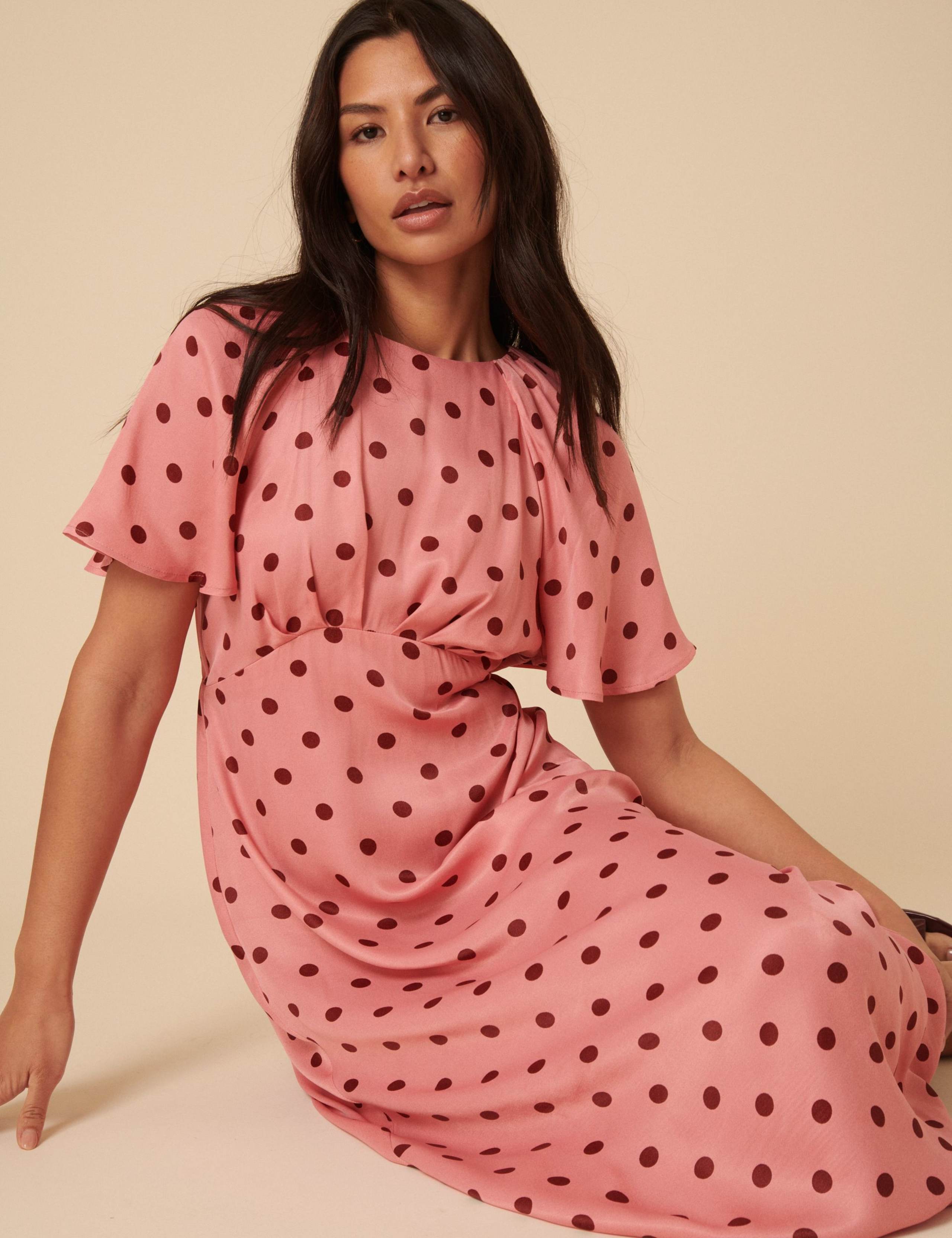 Polka Dot Angel Sleeve Midi Tea Dress 4 of 5