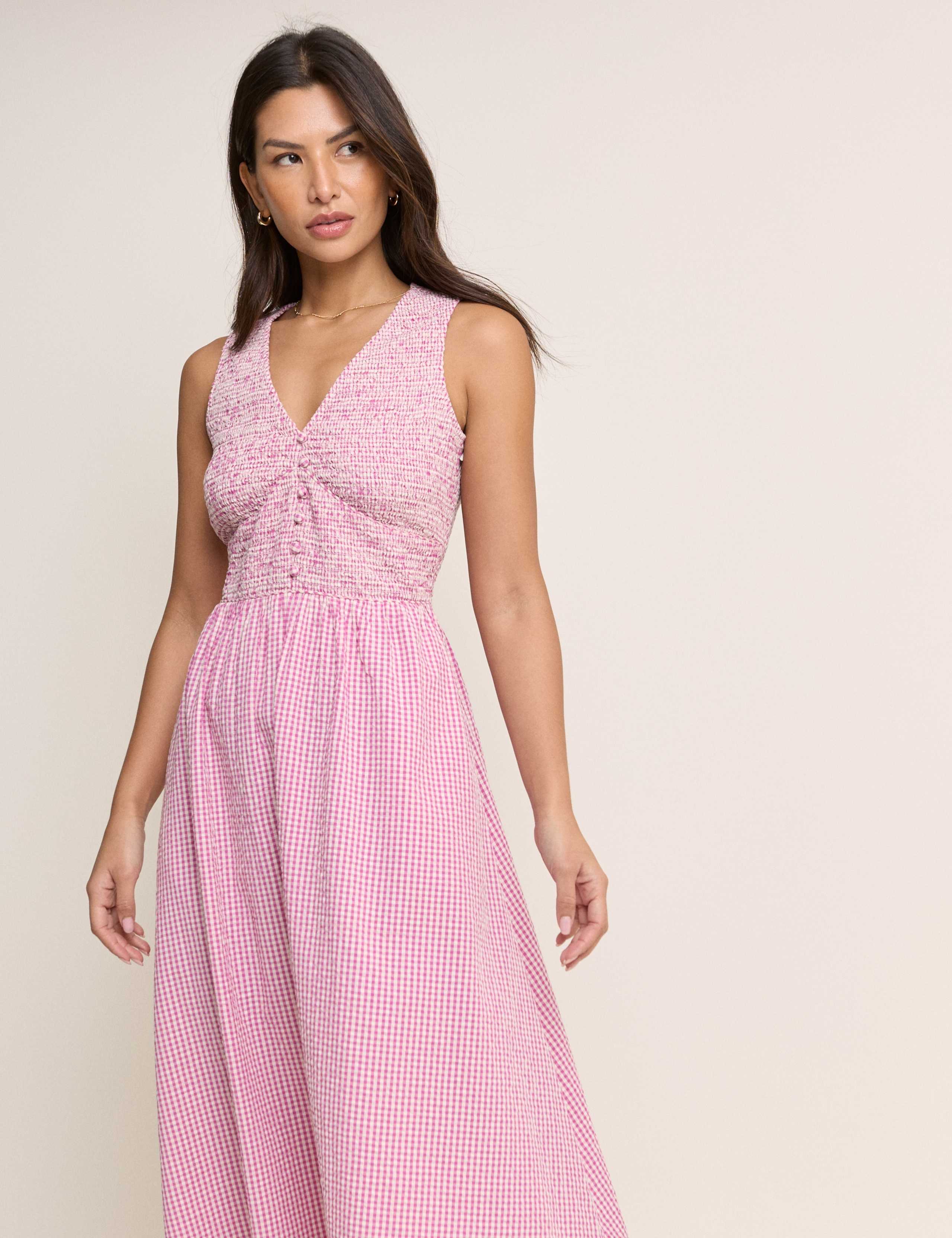 Pure Cotton Gingham V-Neck Midi Dress 4 of 5