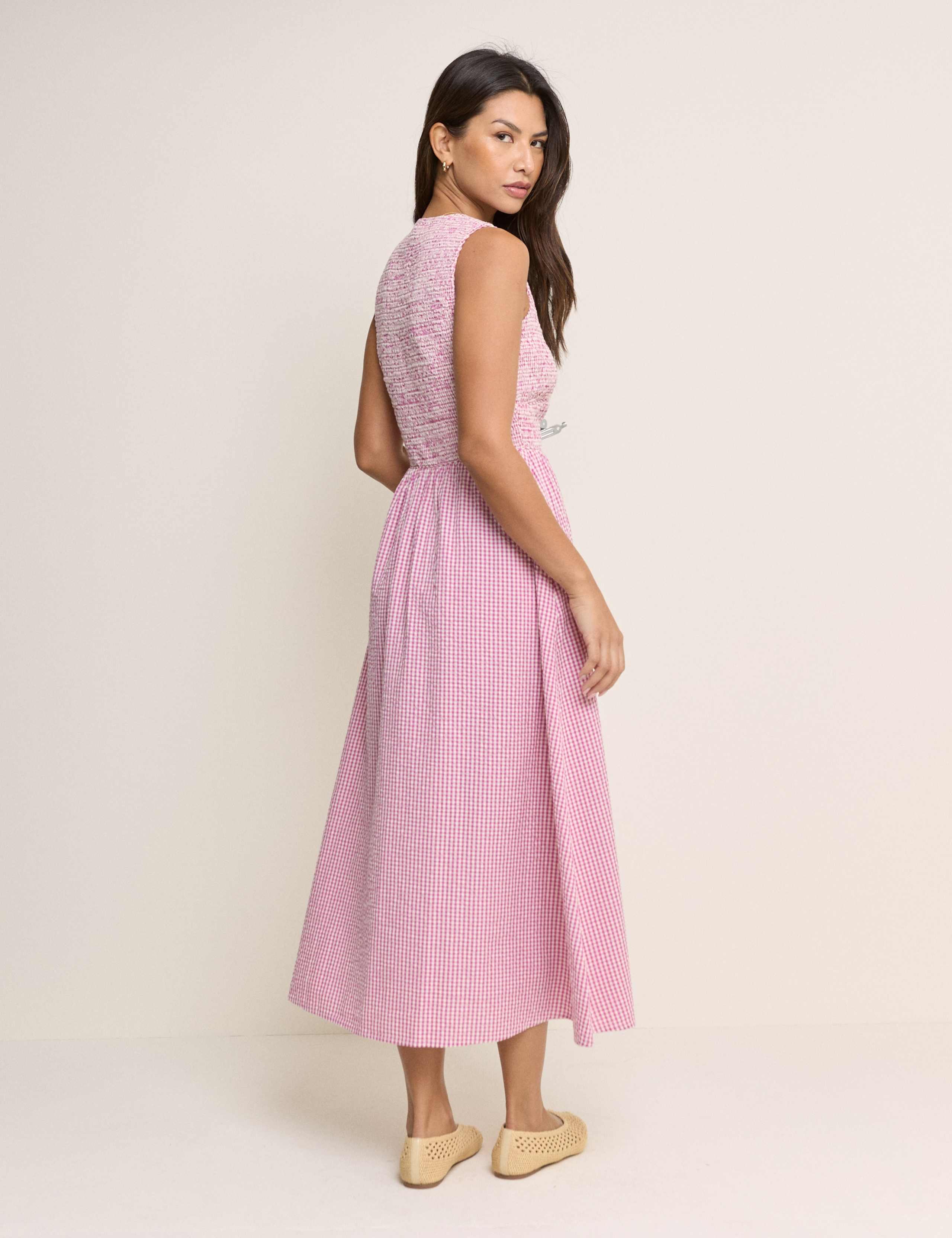 Pure Cotton Gingham V-Neck Midi Dress 5 of 5