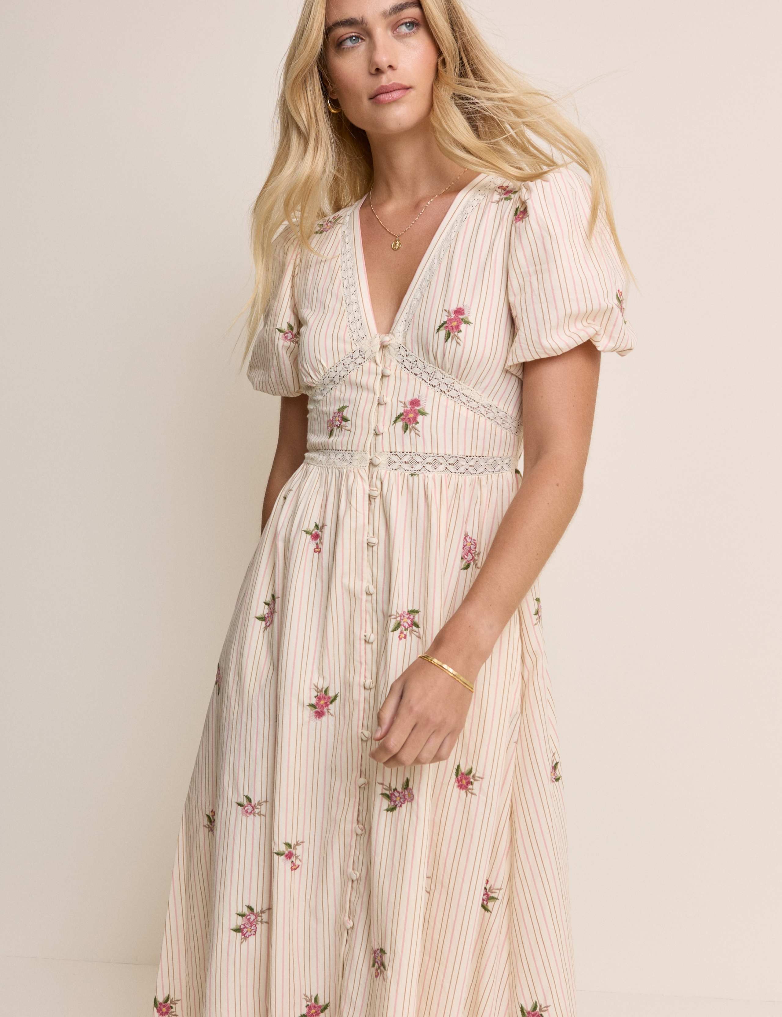 Pure Cotton Floral Midaxi Waisted Dress 4 of 5