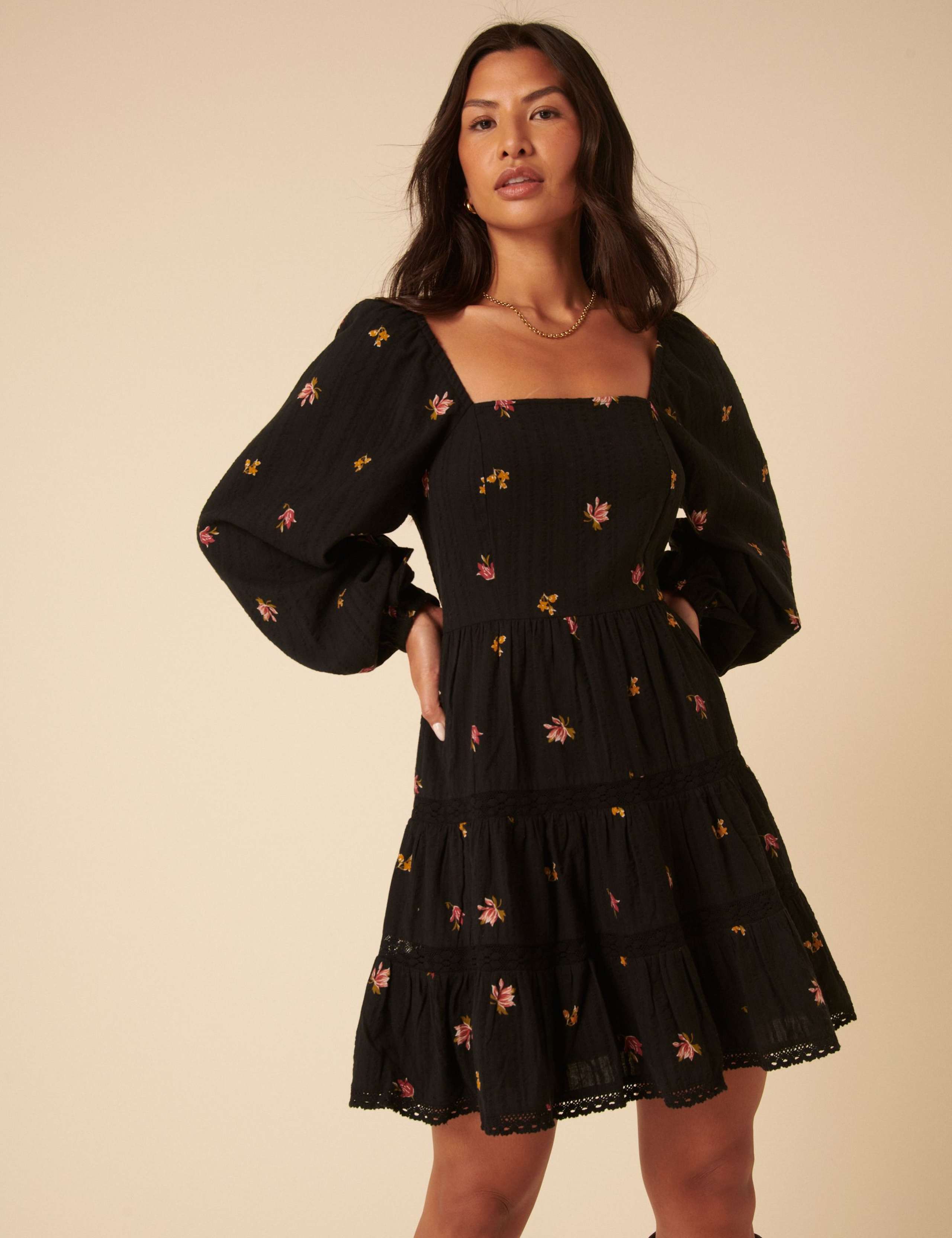 Pure Cotton Floral Mini Waisted Dress 4 of 5