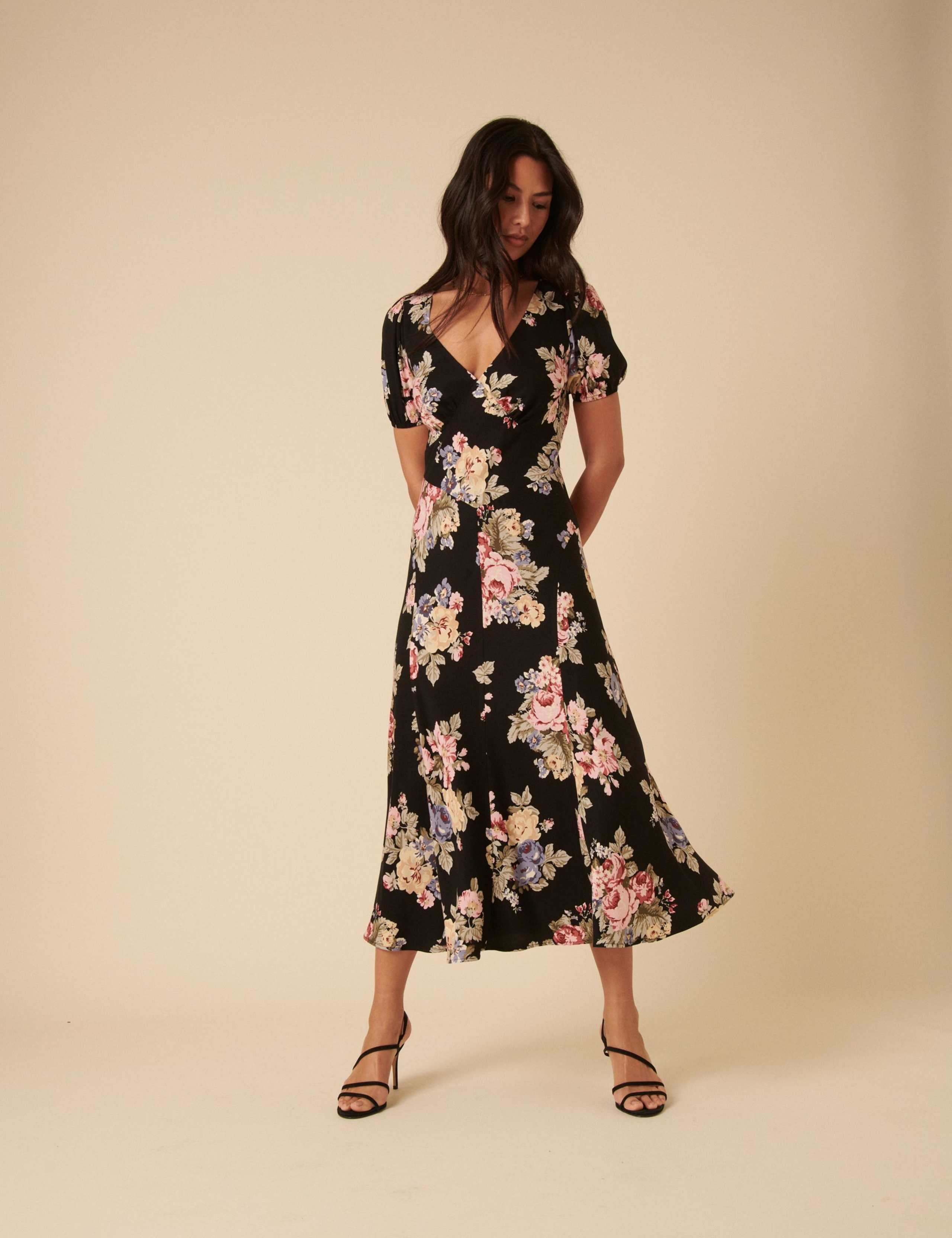 Floral V-Neck Midi Tea Dress 1 of 5