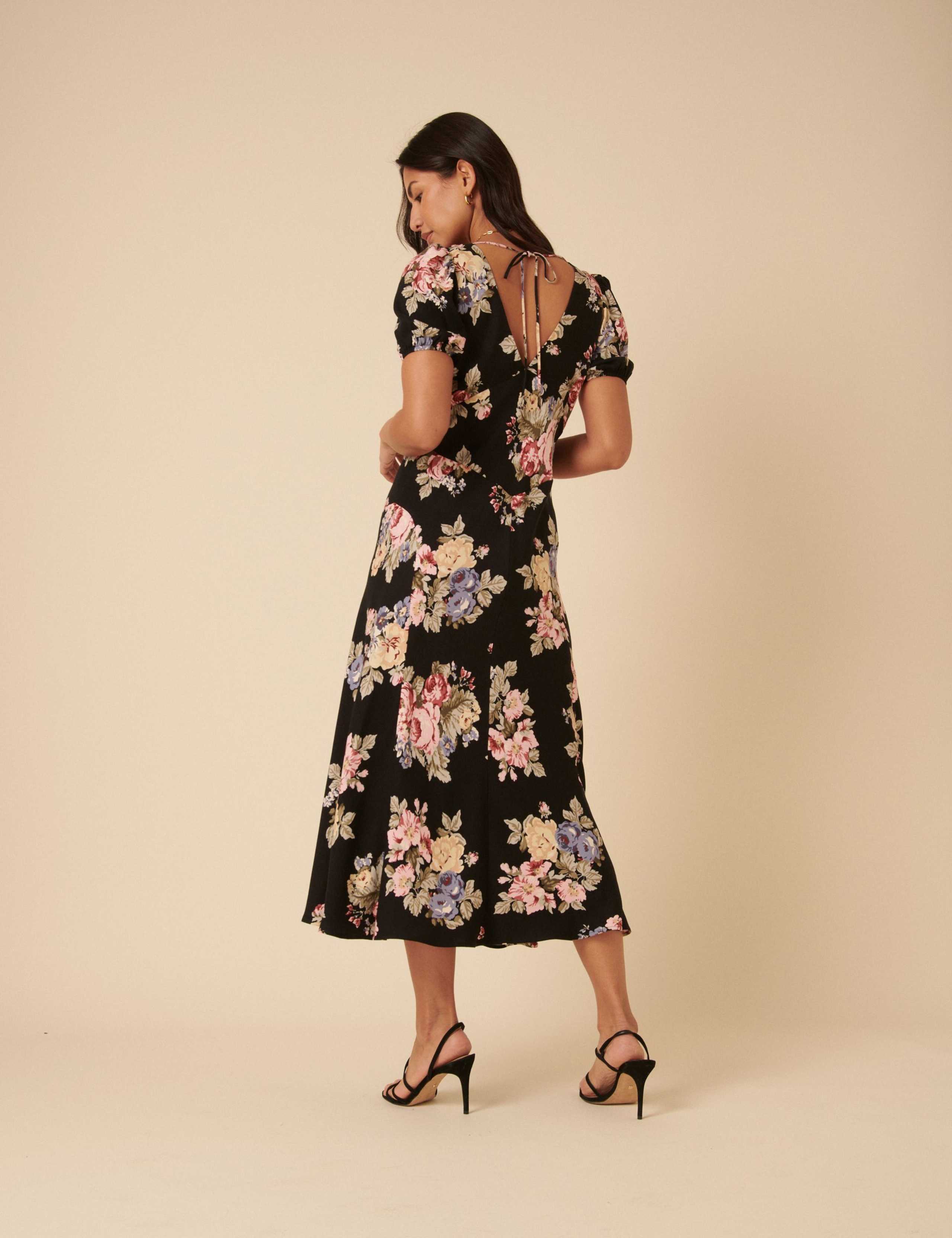 Floral V-Neck Midi Tea Dress 3 of 5