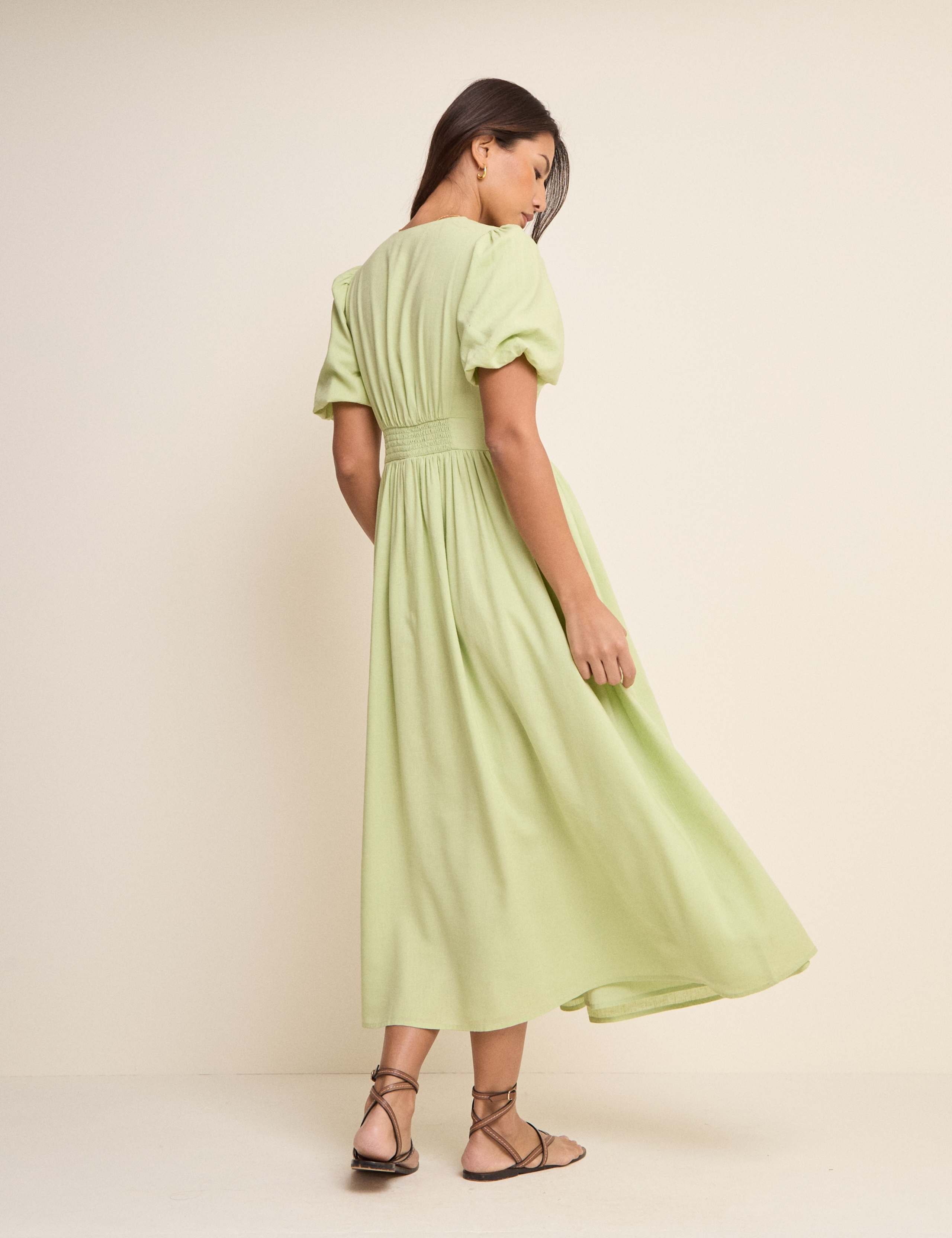 Lyocell Rich V-Neck Midi Dress With Linen 2 of 5