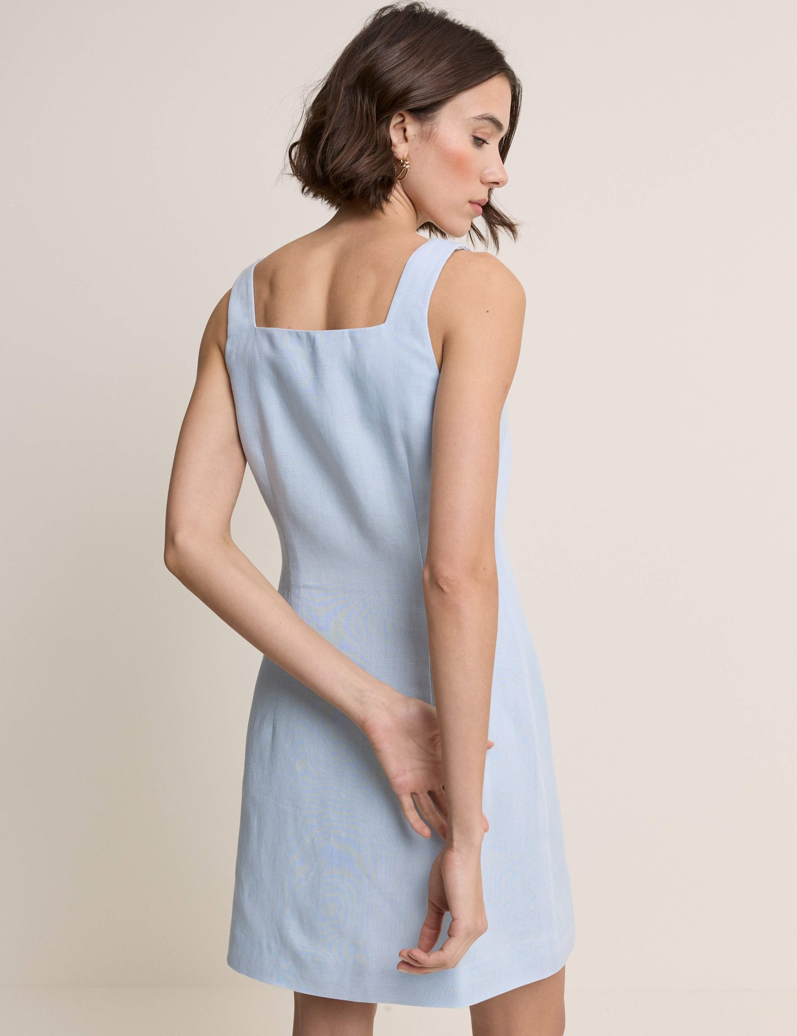 Square Neck Mini Tailored Dress with Linen 3 of 5