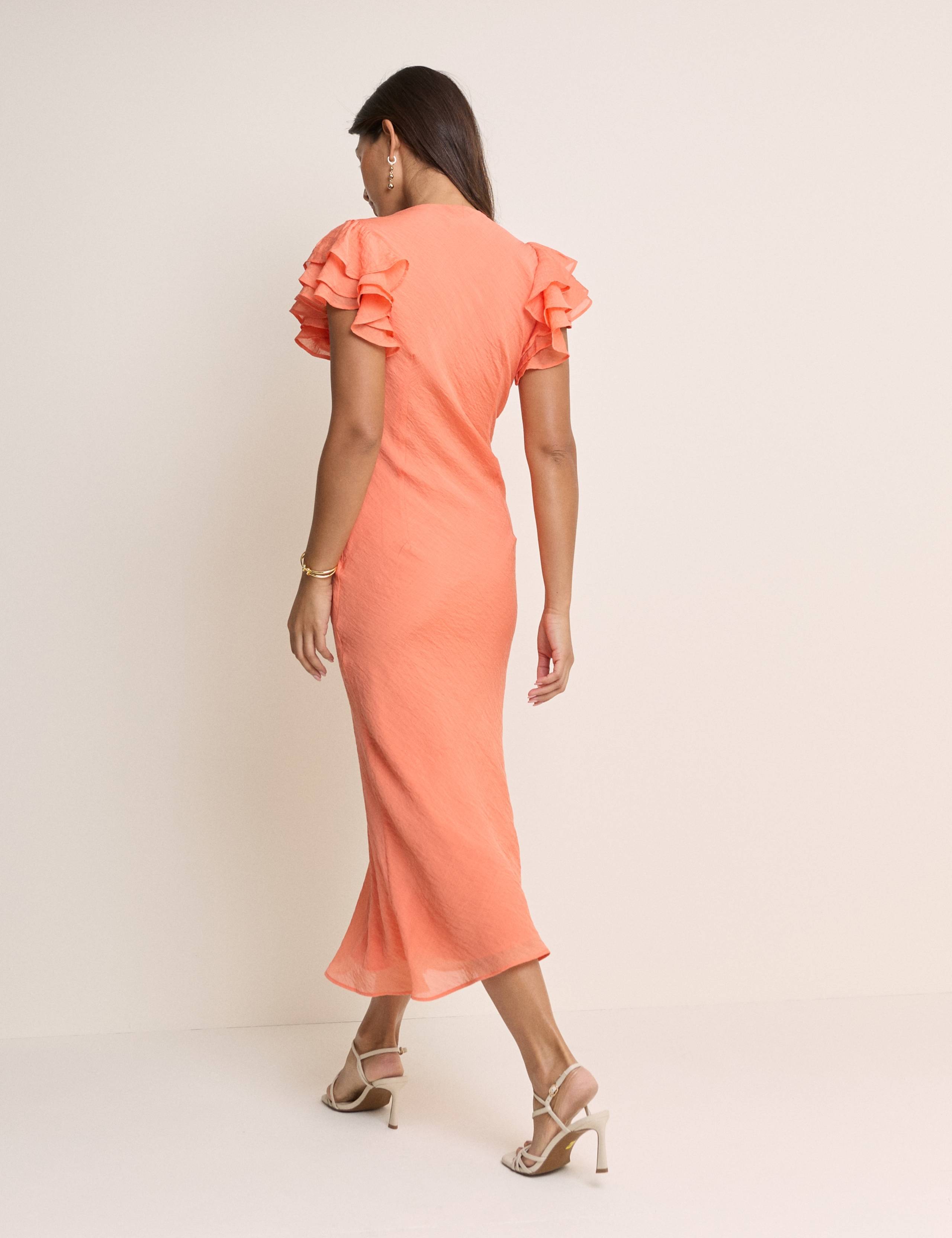 V-Neck Ruffle Sleeve Midi Bodycon Dress 2 of 5