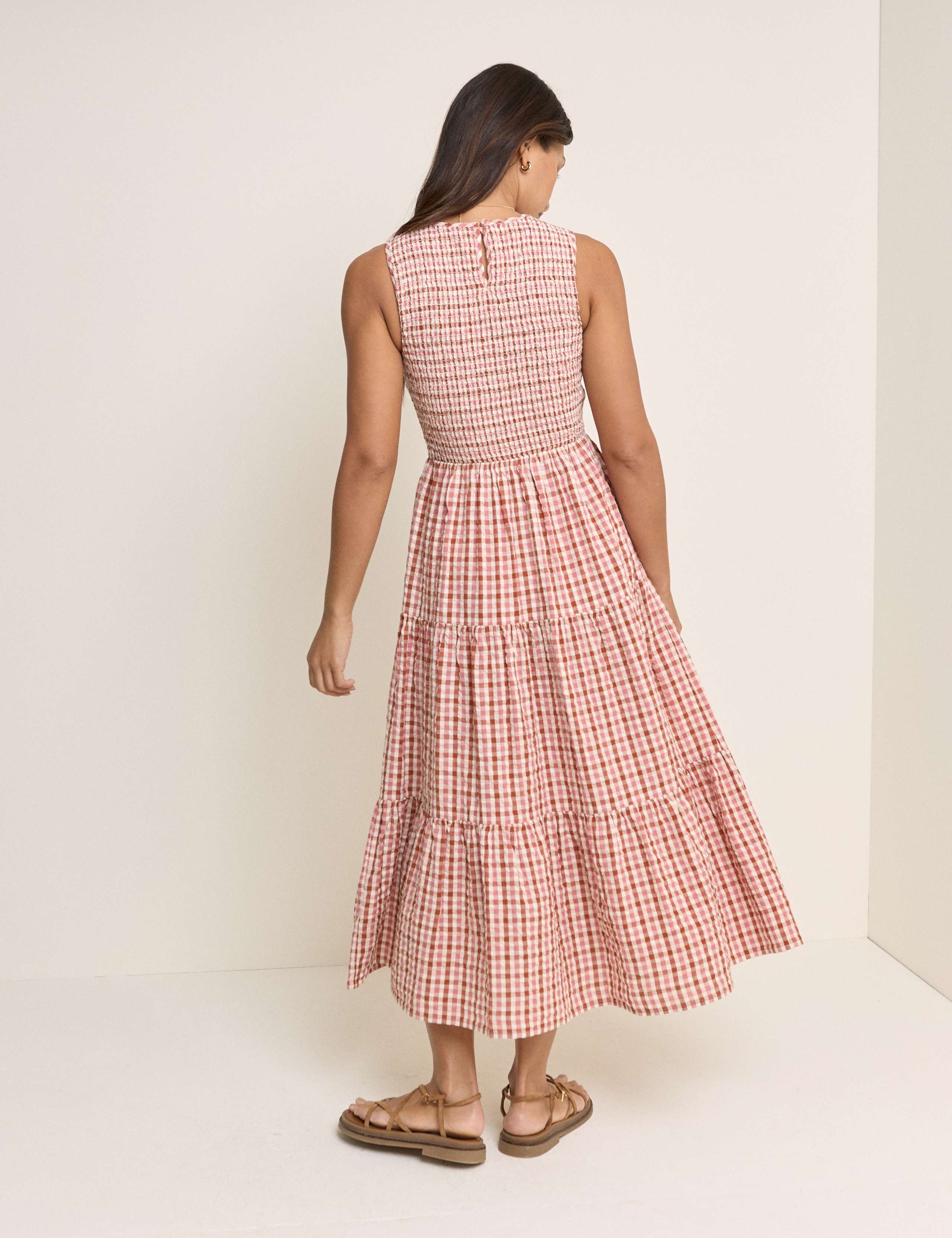 Pure Cotton Gingham Midaxi Waisted Dress 3 of 5