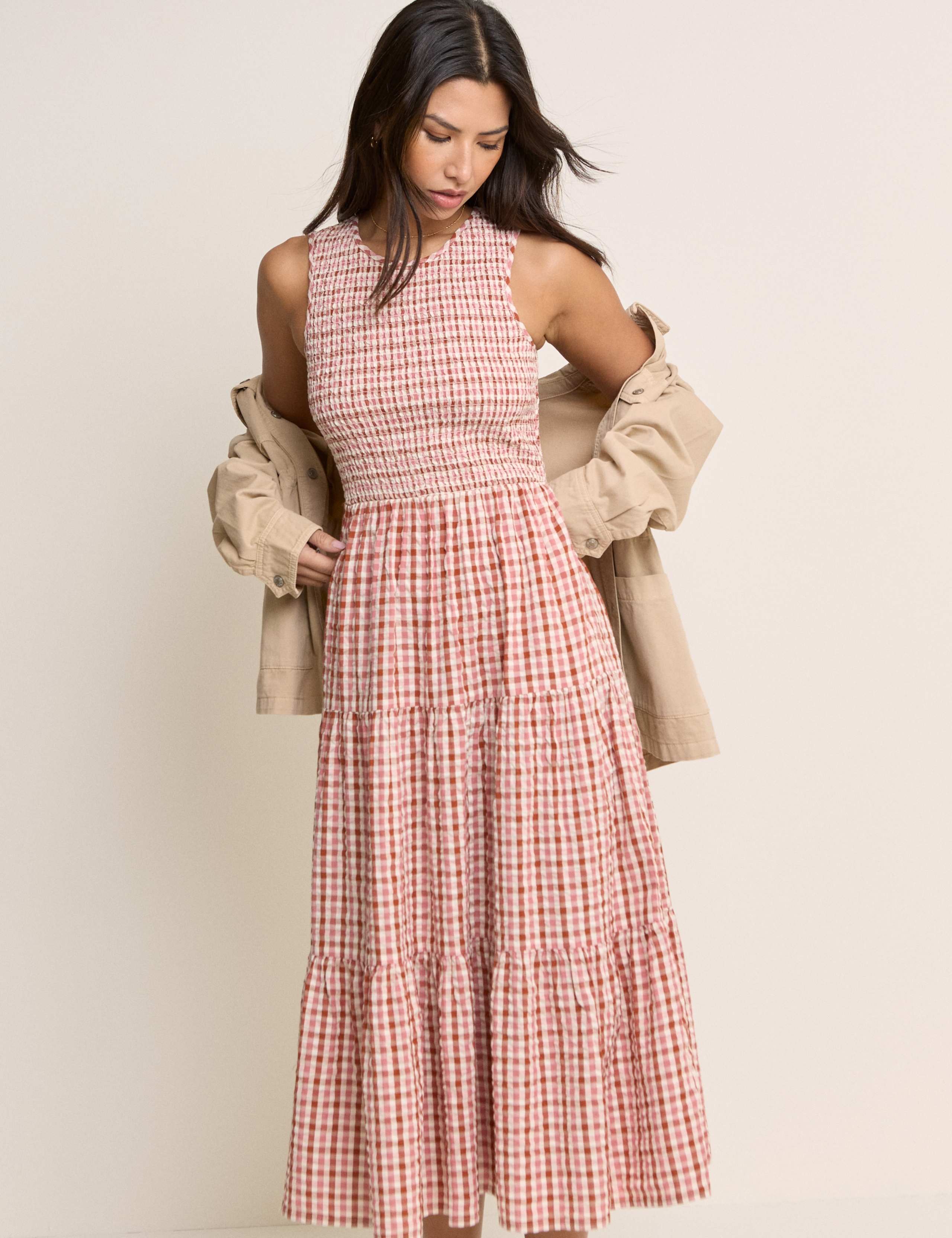 Pure Cotton Gingham Midaxi Waisted Dress 4 of 5