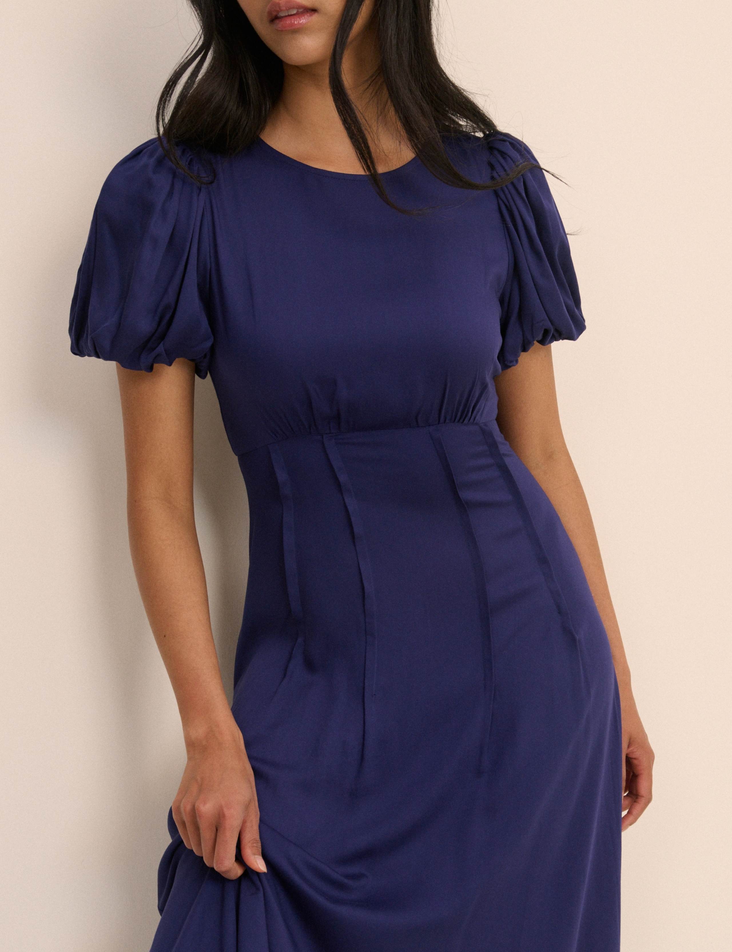 Round Neck Puff Sleeve Midi Waisted Dress 4 of 5