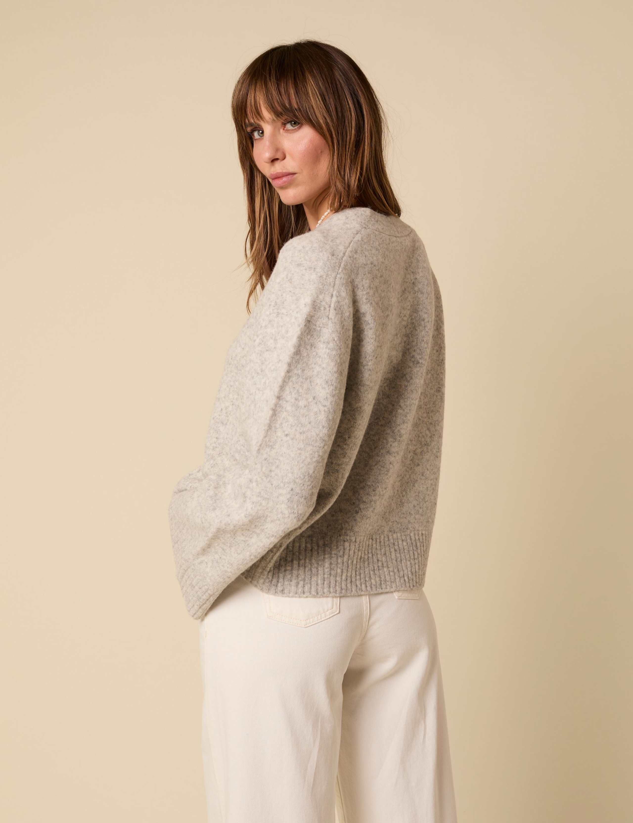 Textured V-Neck Relaxed Cardigan with Wool 4 of 4