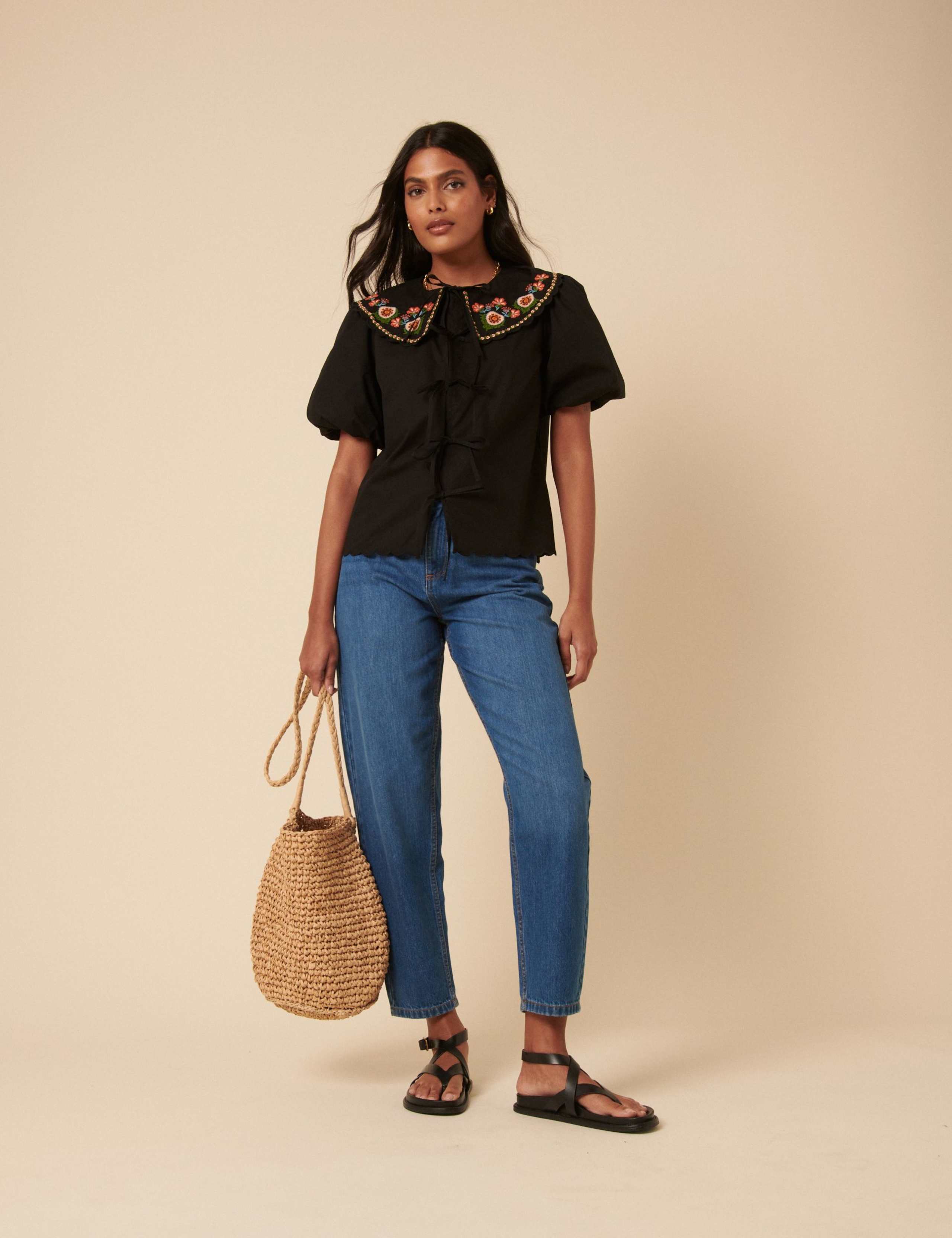 Pure Cotton Tie Front Blouse 3 of 5