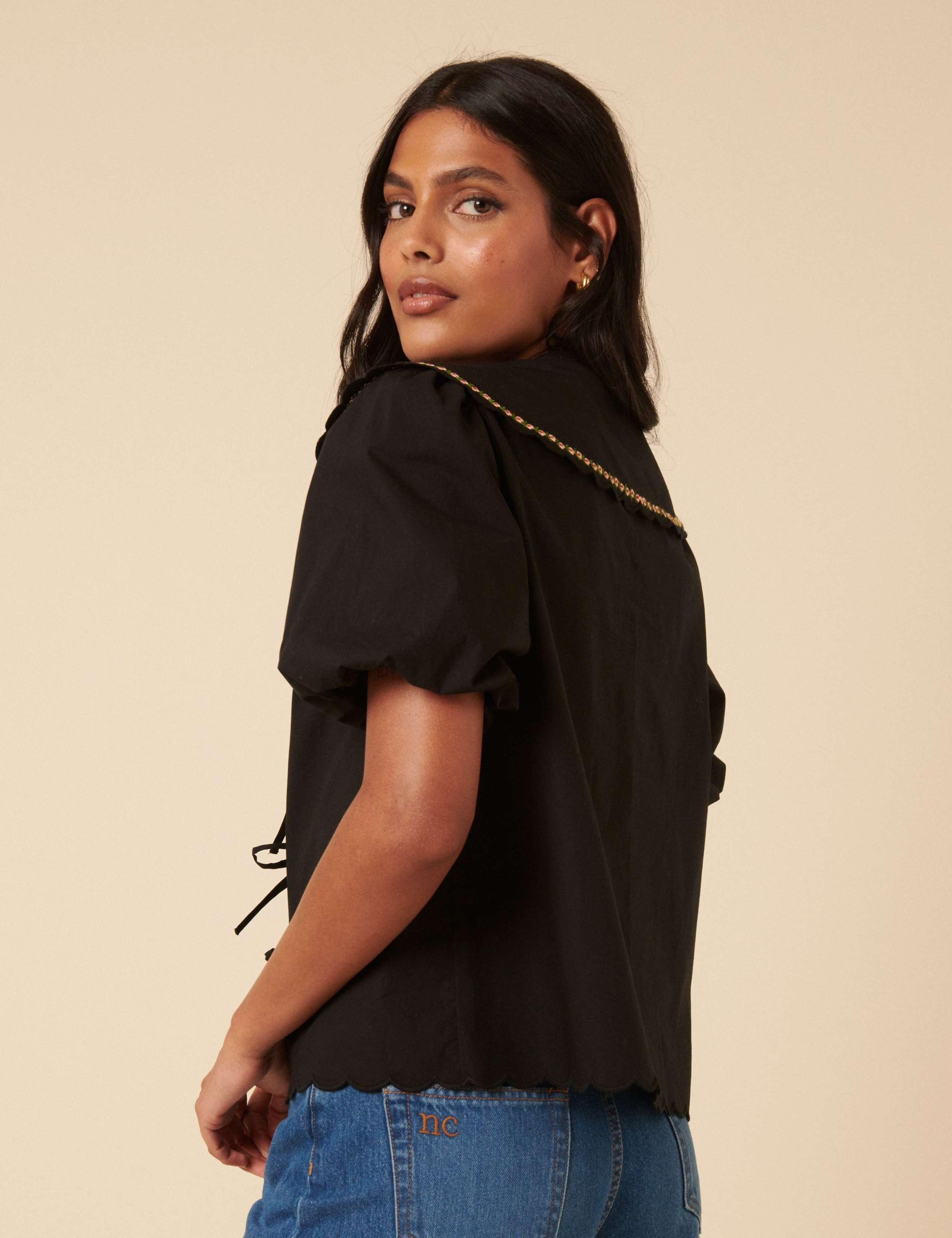 Pure Cotton Tie Front Blouse 4 of 5