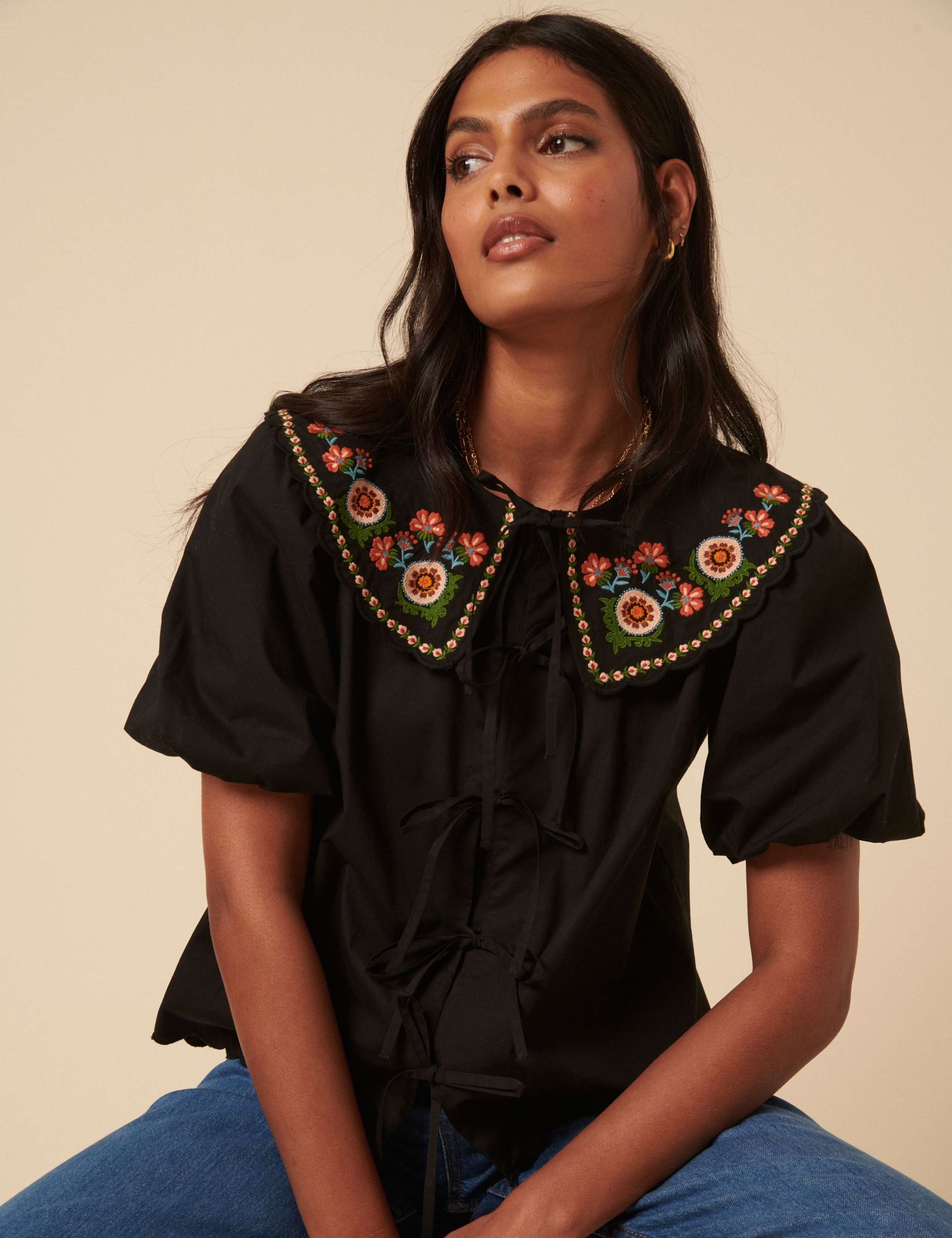 Pure Cotton Tie Front Blouse 5 of 5
