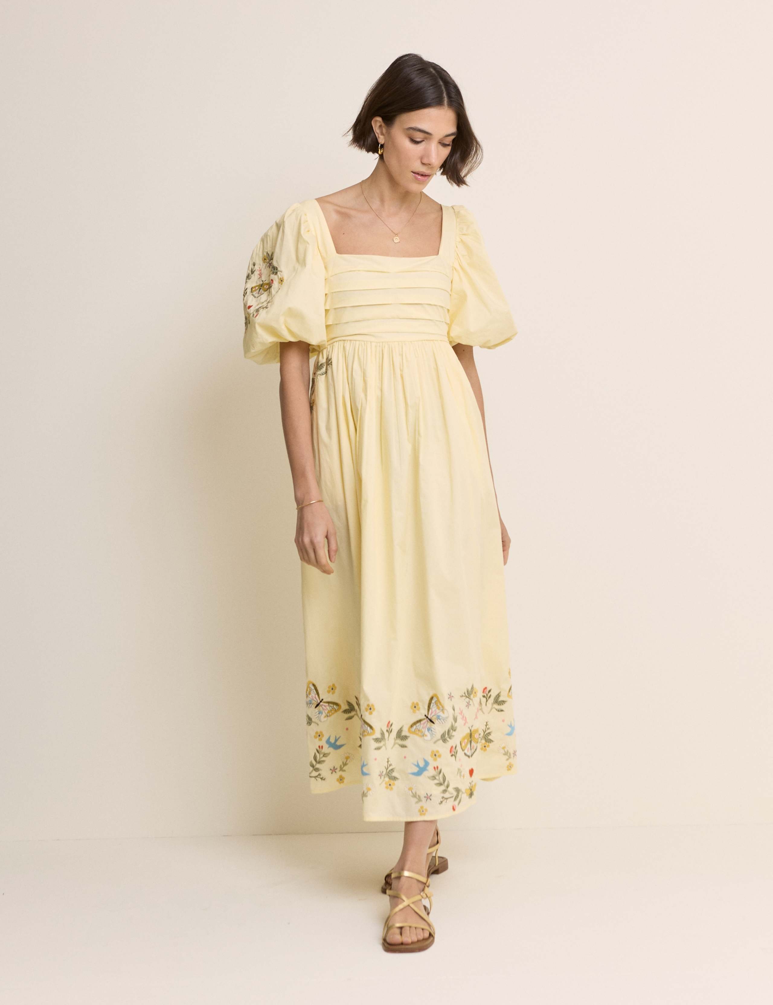 Pure Cotton Embroidered Midaxi Smock Dress 1 of 5