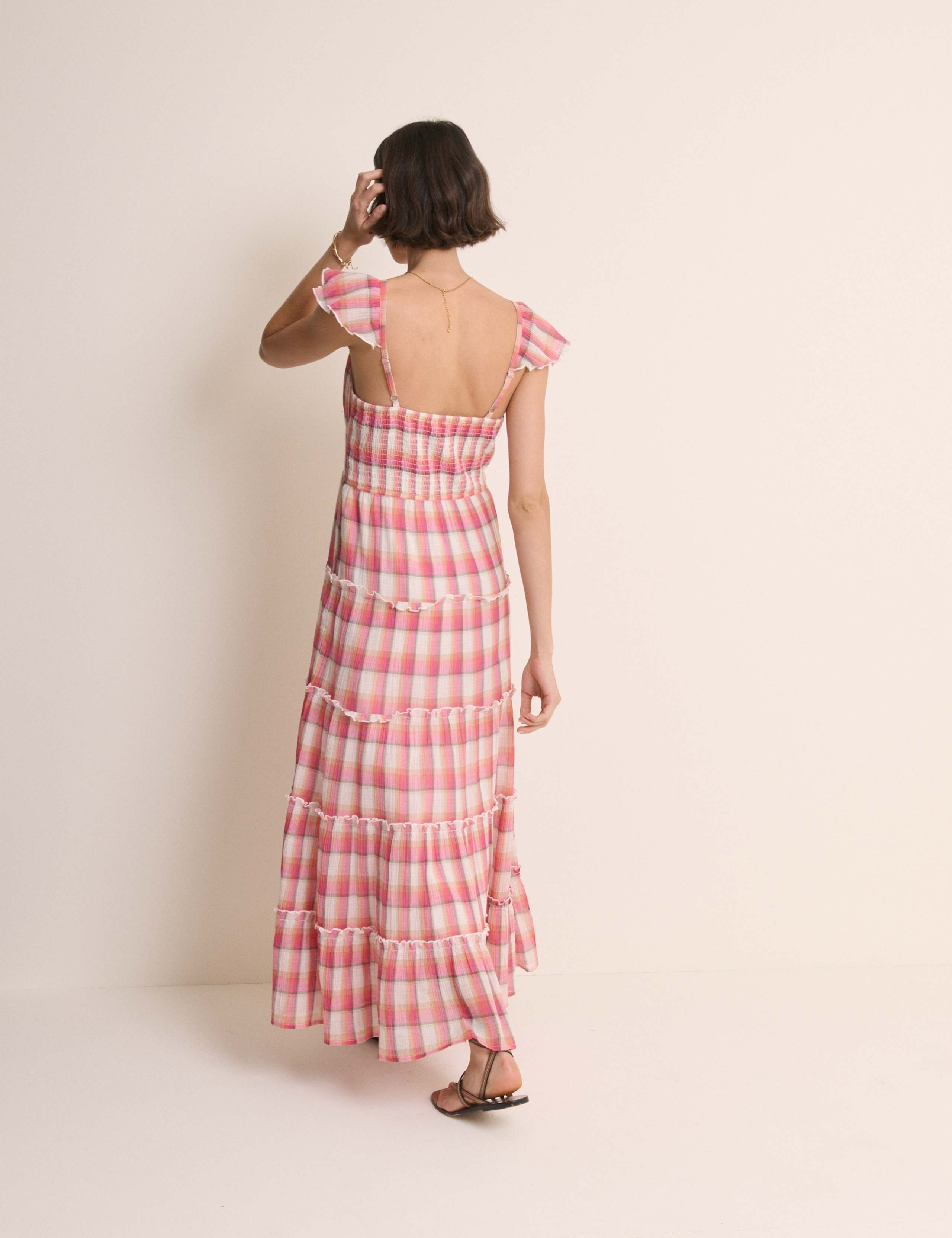 Pure Cotton Checked V-Neck Maxi Dress QT 2 of 5