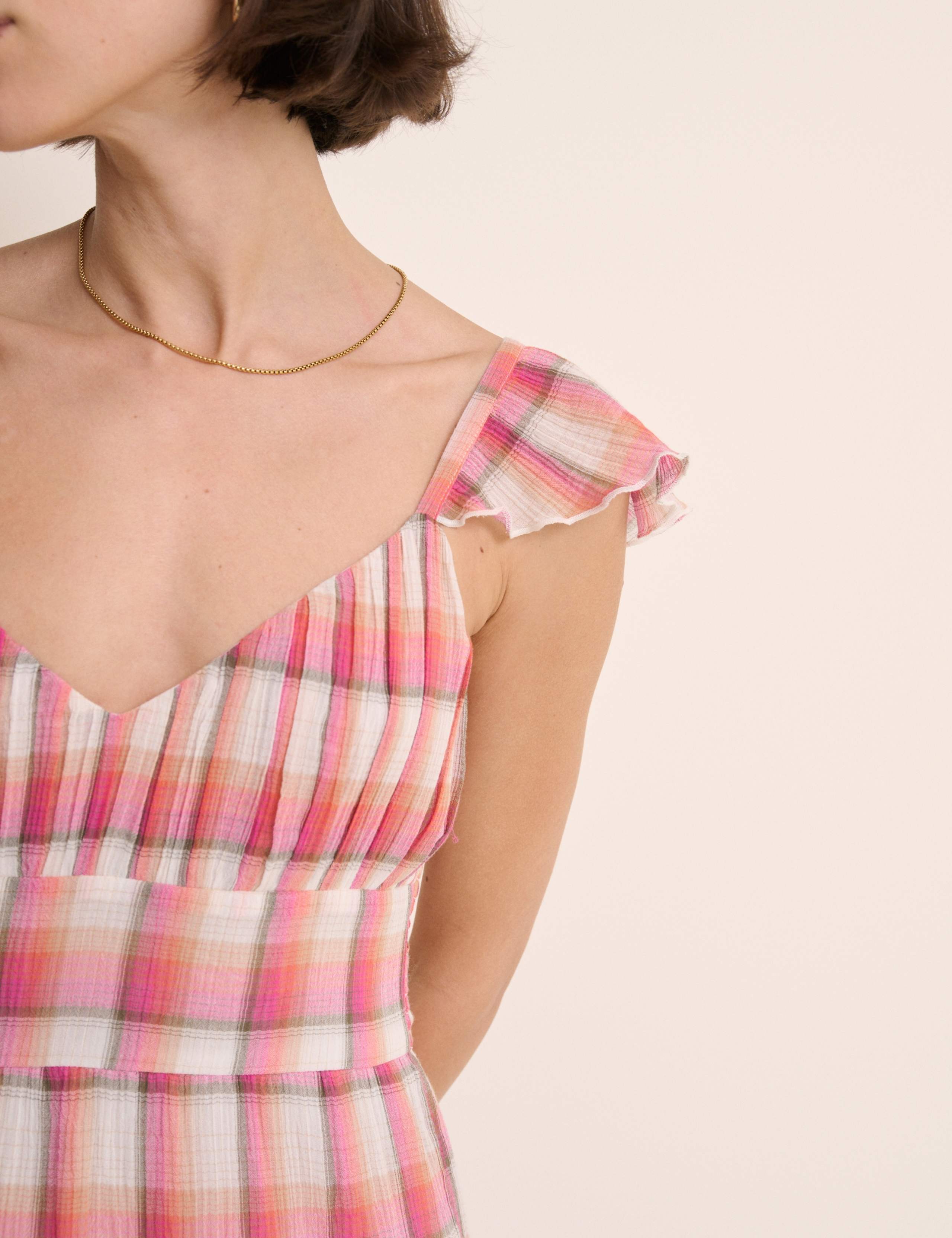 Pure Cotton Checked V-Neck Maxi Dress QT 3 of 5