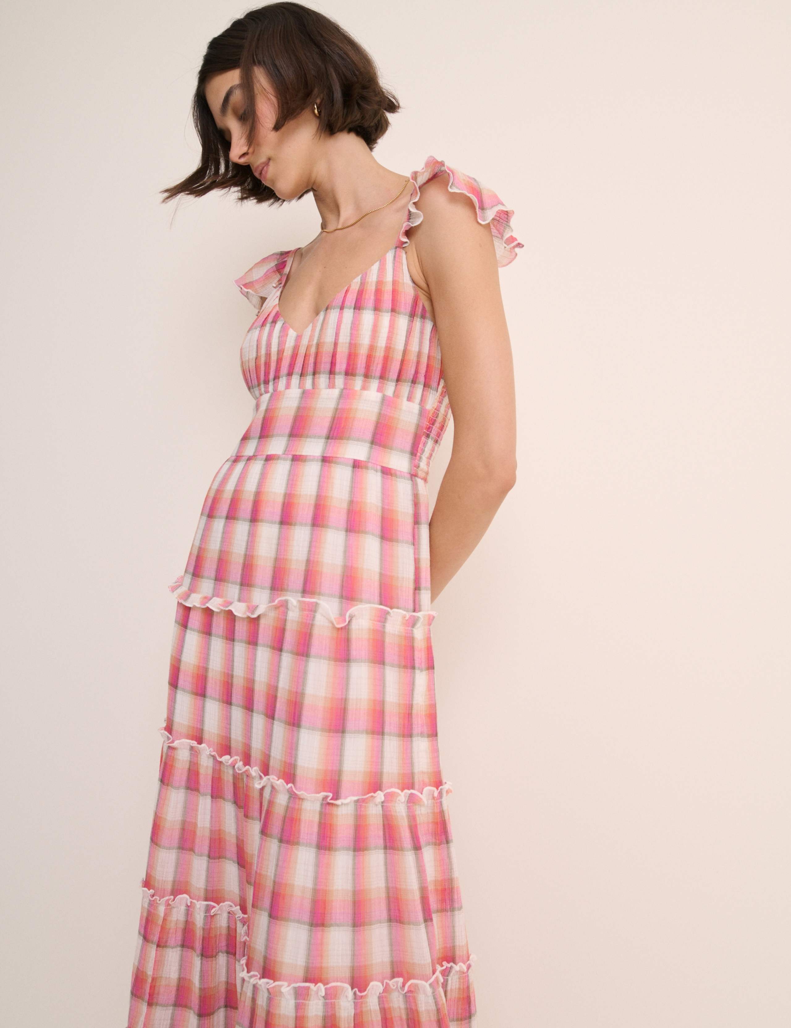 Pure Cotton Checked V-Neck Maxi Dress QT 4 of 5