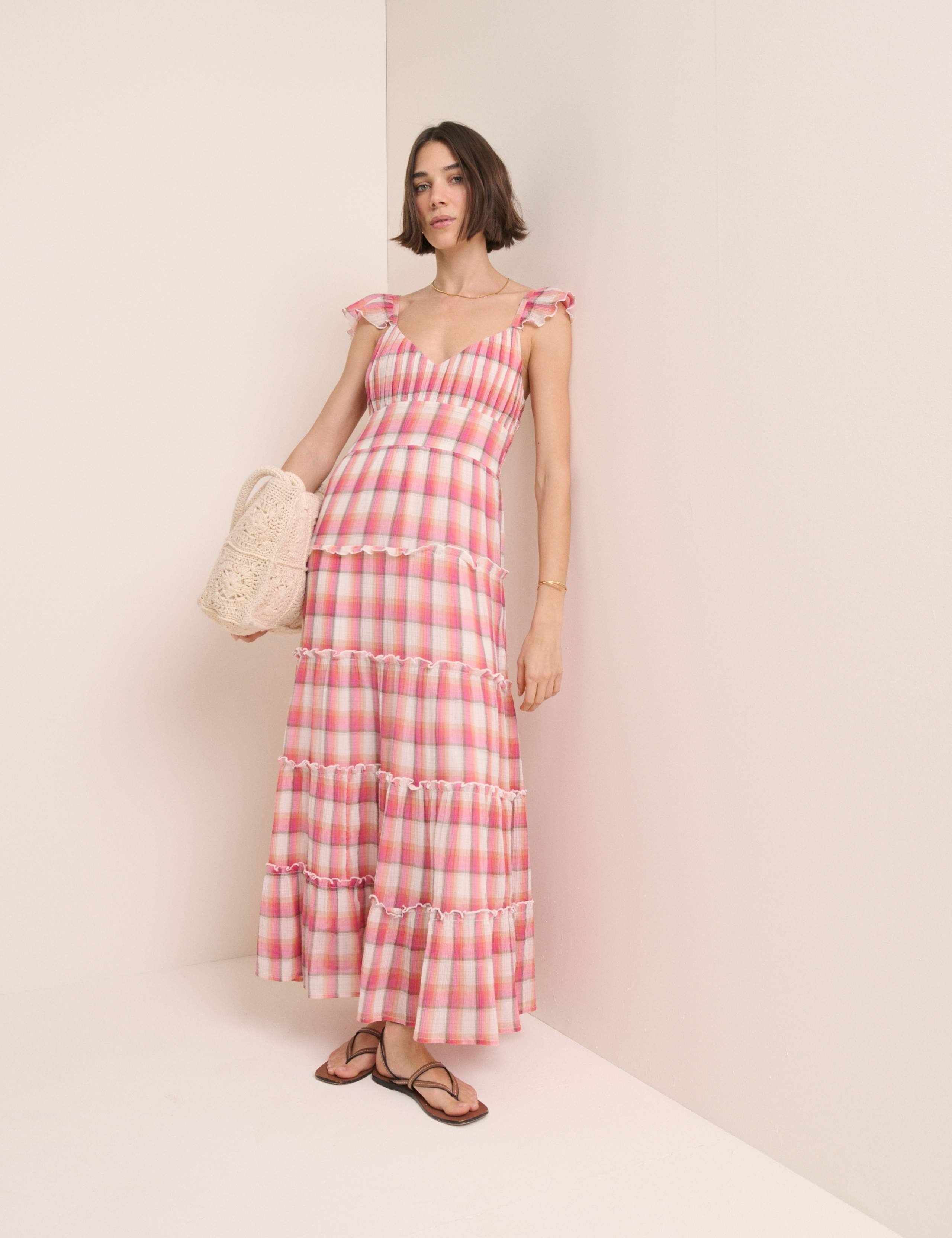 Pure Cotton Checked V-Neck Maxi Dress QT 5 of 5