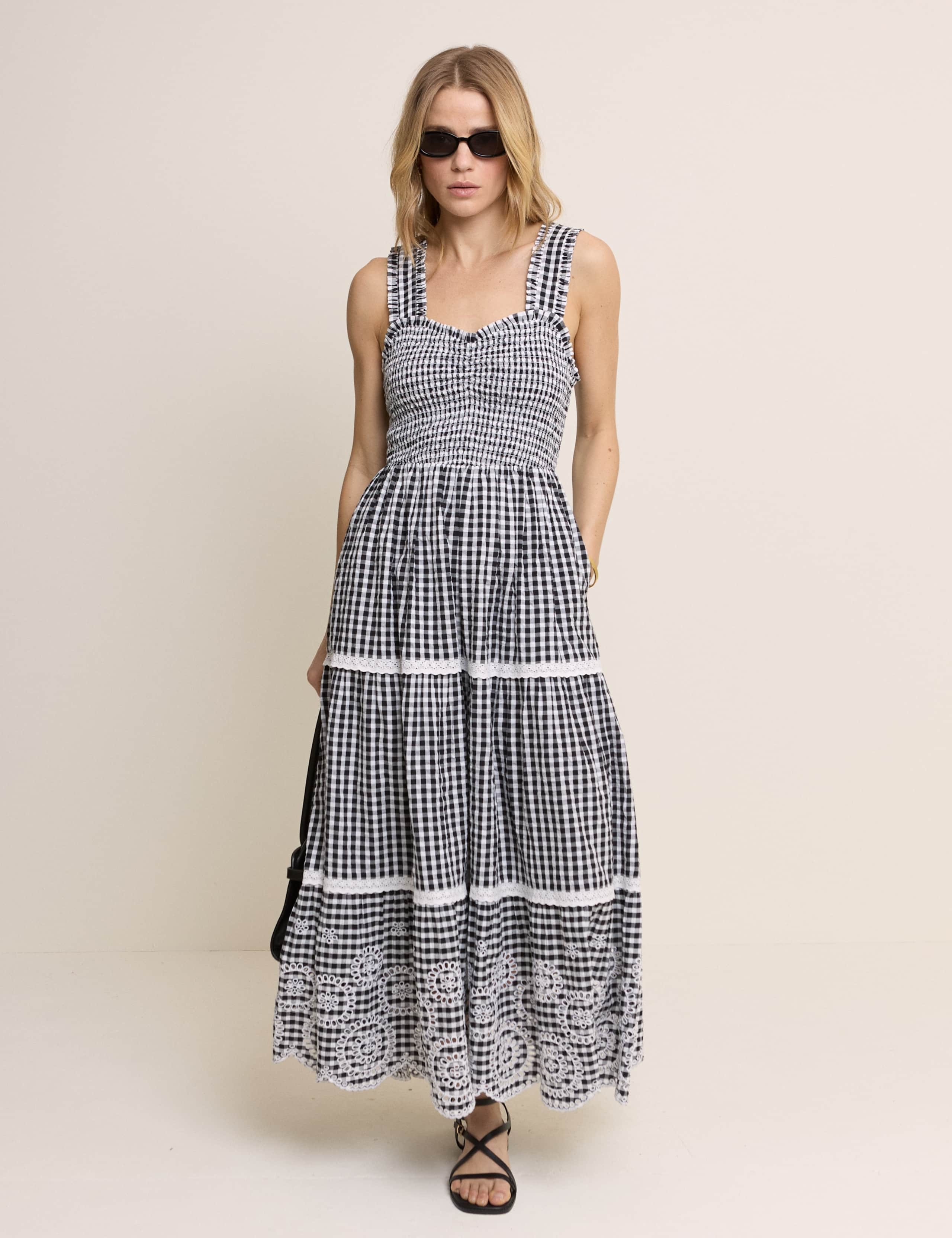 Pure Cotton Gingham Midi Tiered Dress 1 of 5