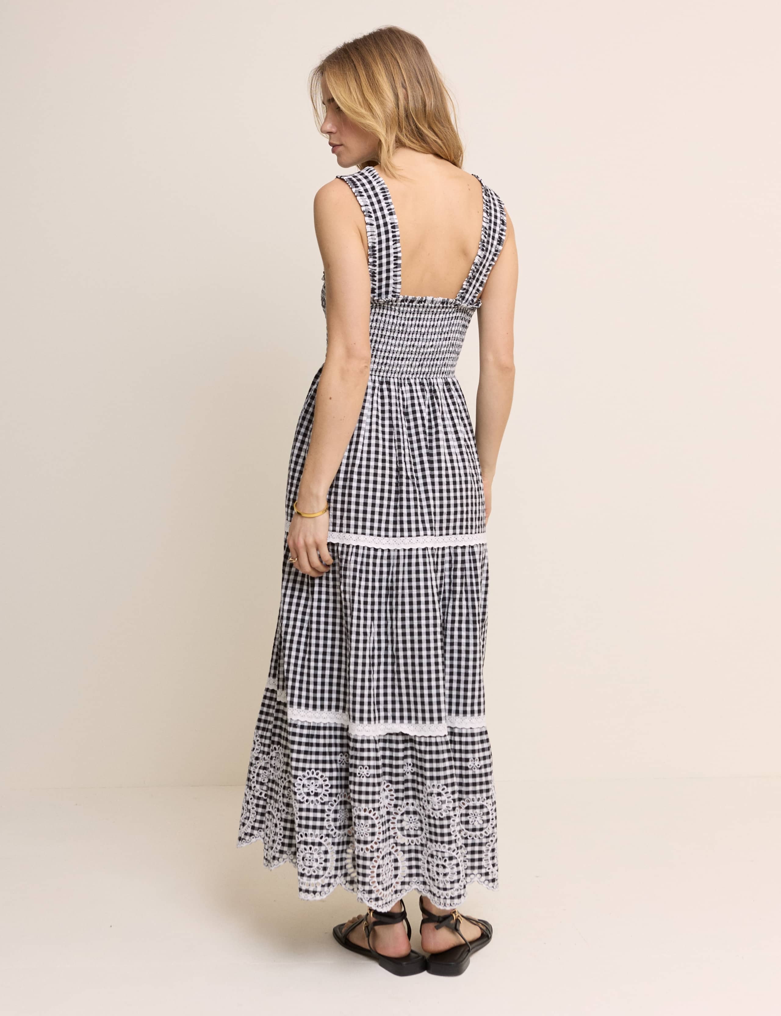 Pure Cotton Gingham Midi Tiered Dress 3 of 5