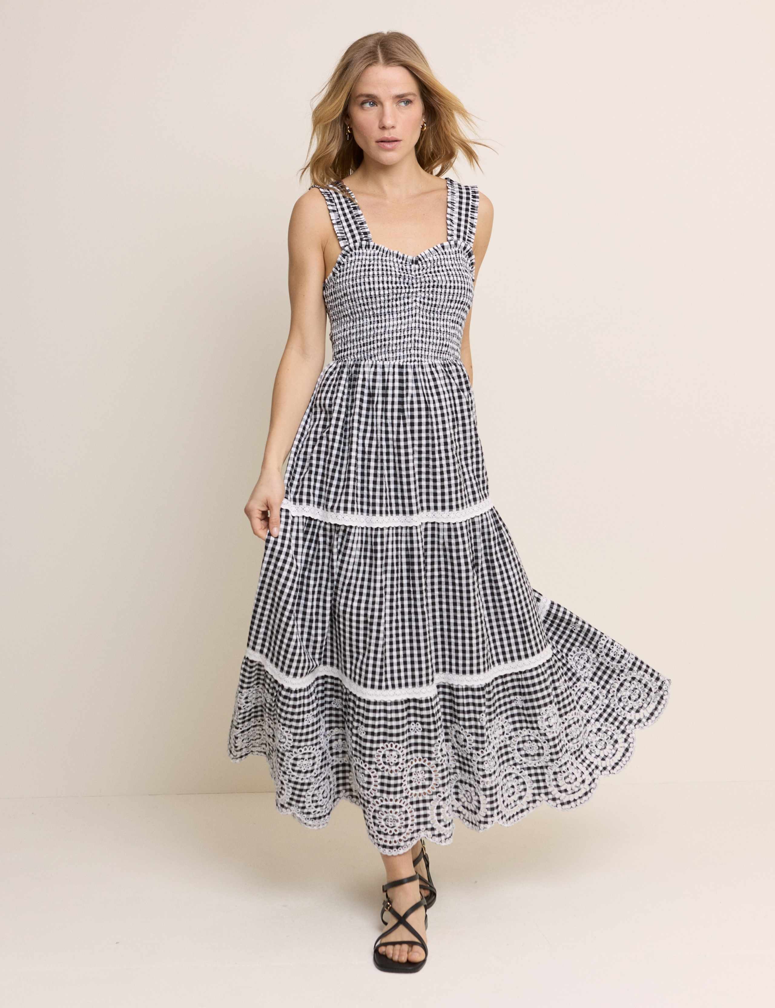 Pure Cotton Gingham Midi Tiered Dress 4 of 5