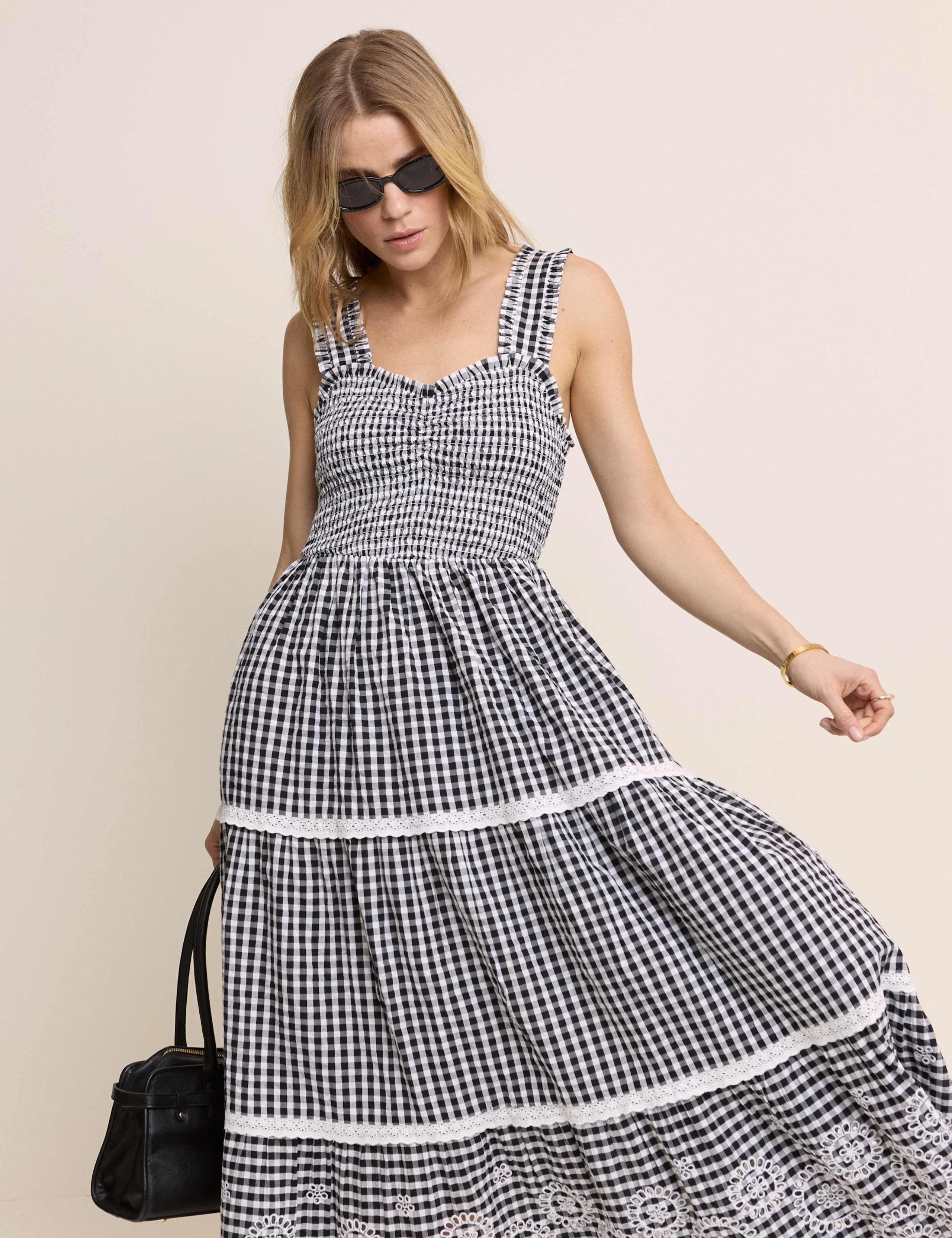 Pure Cotton Gingham Midi Tiered Dress 5 of 5