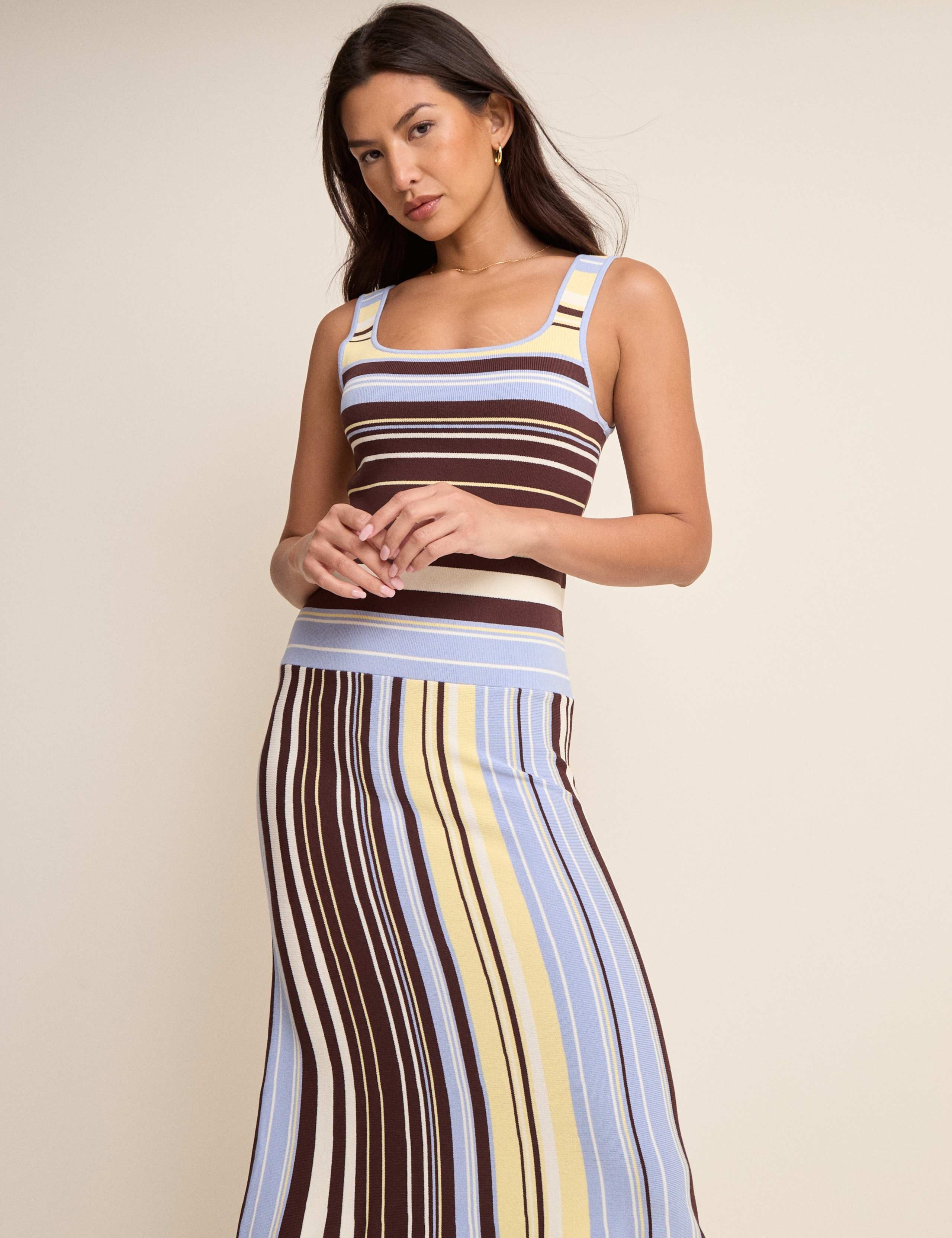 Striped Knitted Square Neck Midi Bodycon Dress 2 of 5