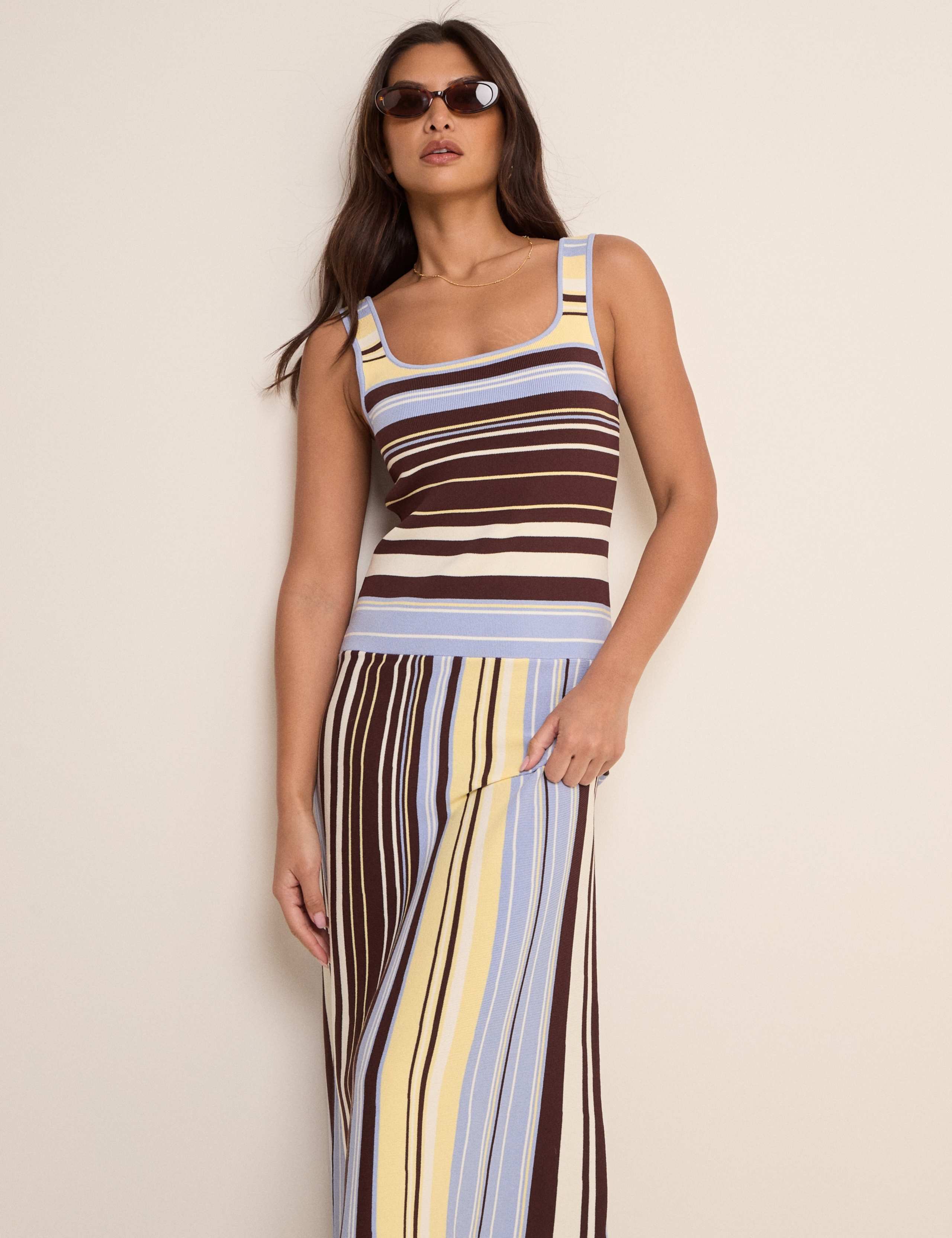 Striped Knitted Square Neck Midi Bodycon Dress 3 of 5
