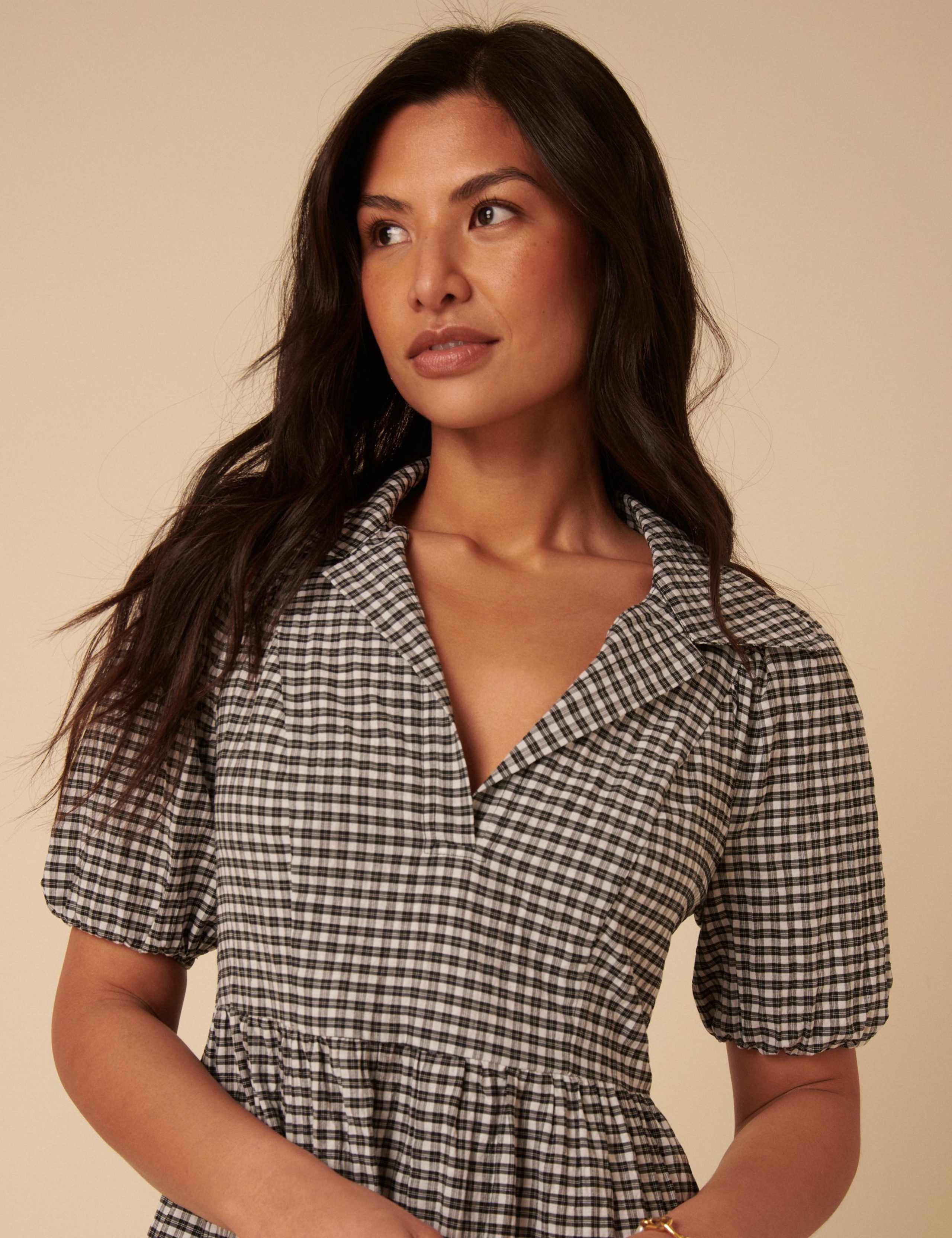 Pure Cotton Gingham Collared Midi Dress 5 of 5
