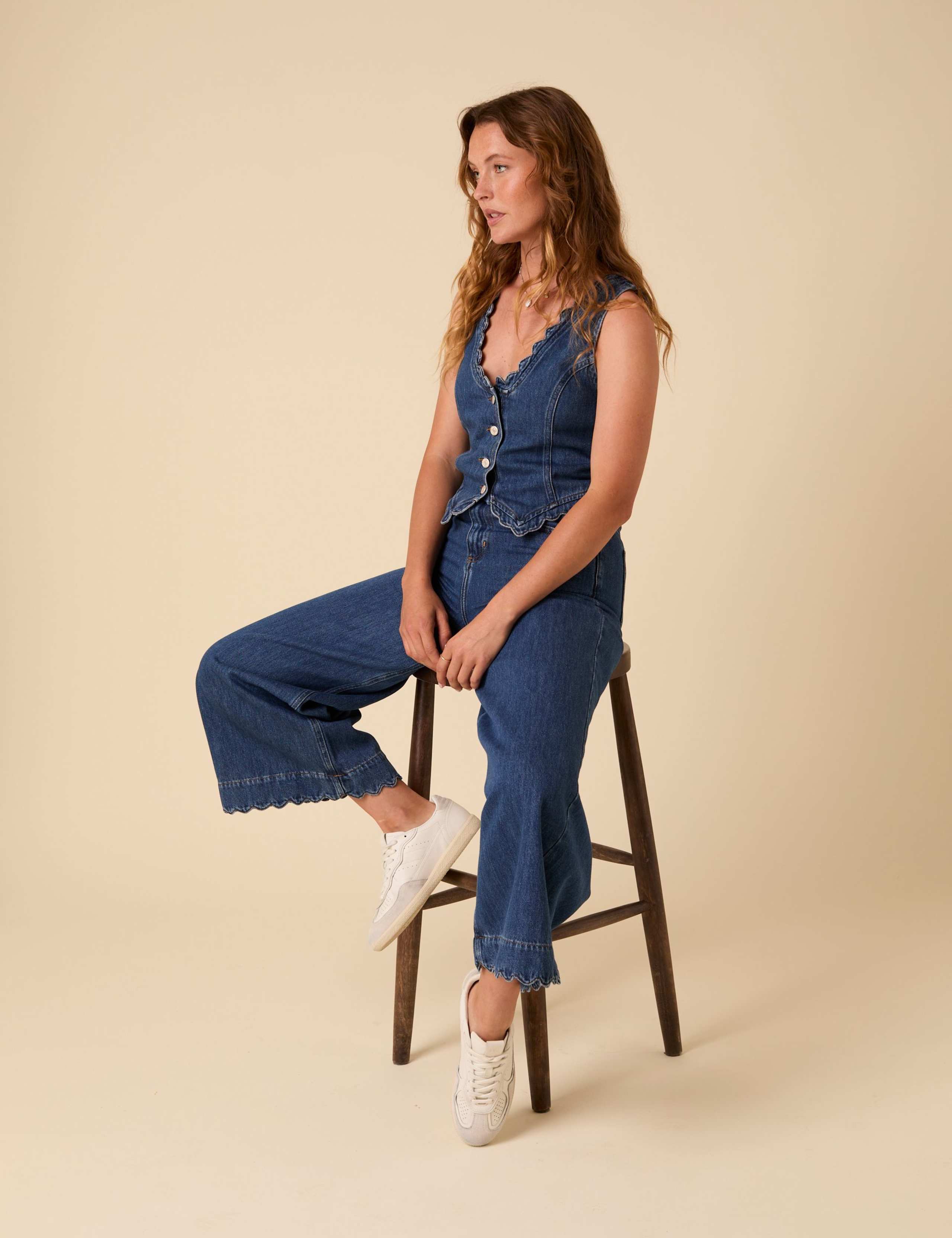Denim Scalloped Cropped Palazzo Jeans 4 of 6