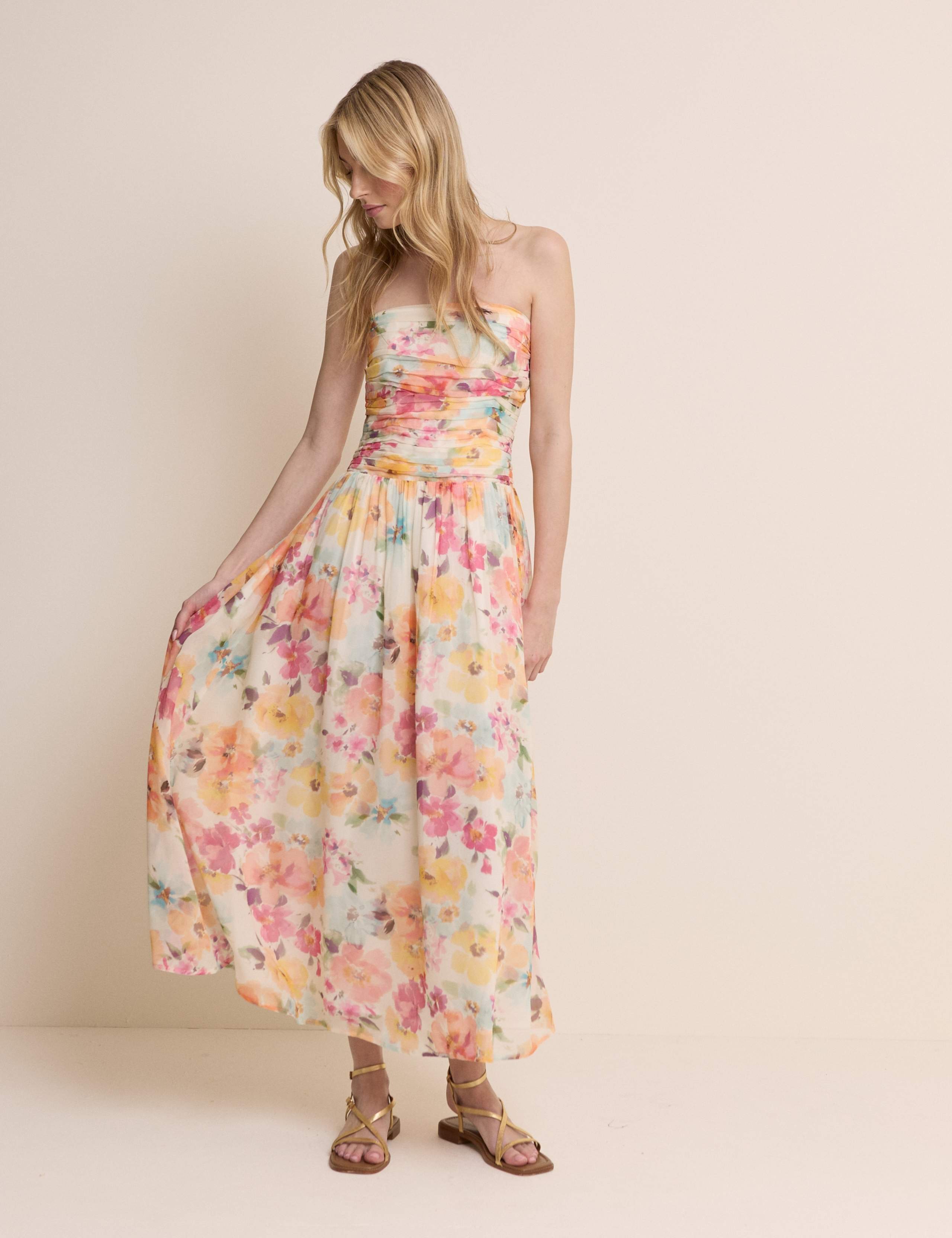 Pure Cotton Floral Strapless Midaxi Dress 3 of 5