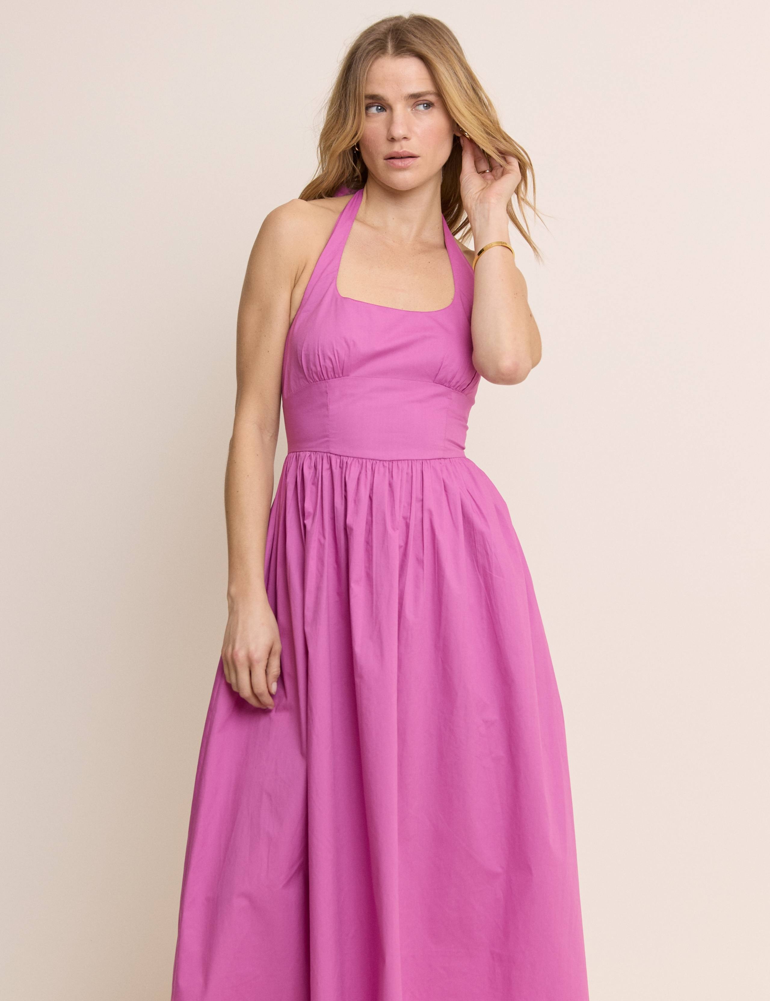 Pure Cotton Halter Neck Midi Skater Dress 4 of 5