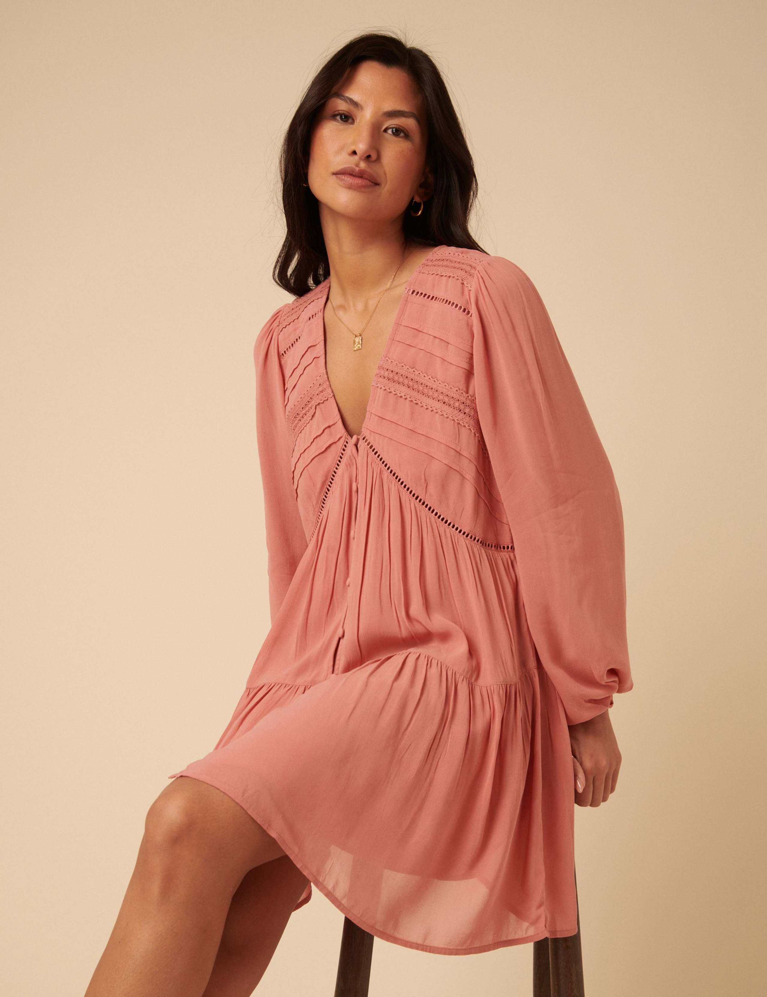 V Neck Broderie Mini Dress 1 of 3