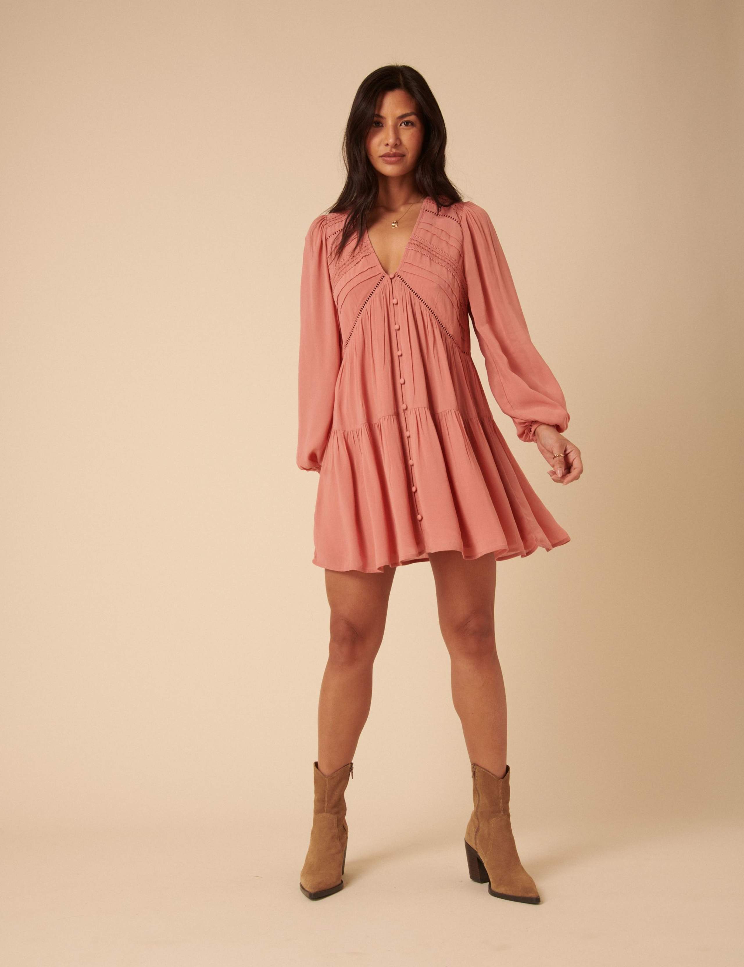 V Neck Broderie Mini Dress 2 of 3