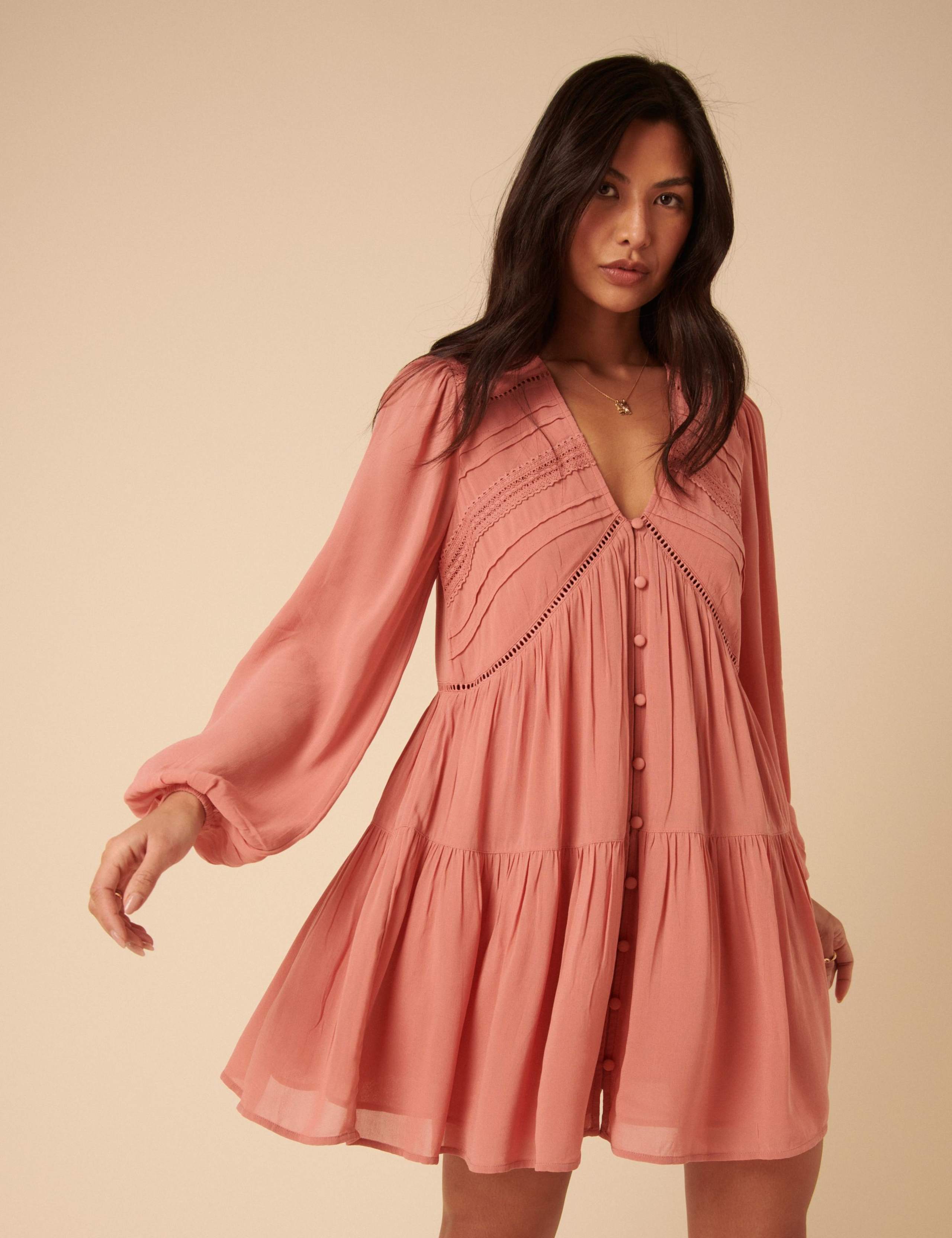 V Neck Broderie Mini Dress 3 of 3