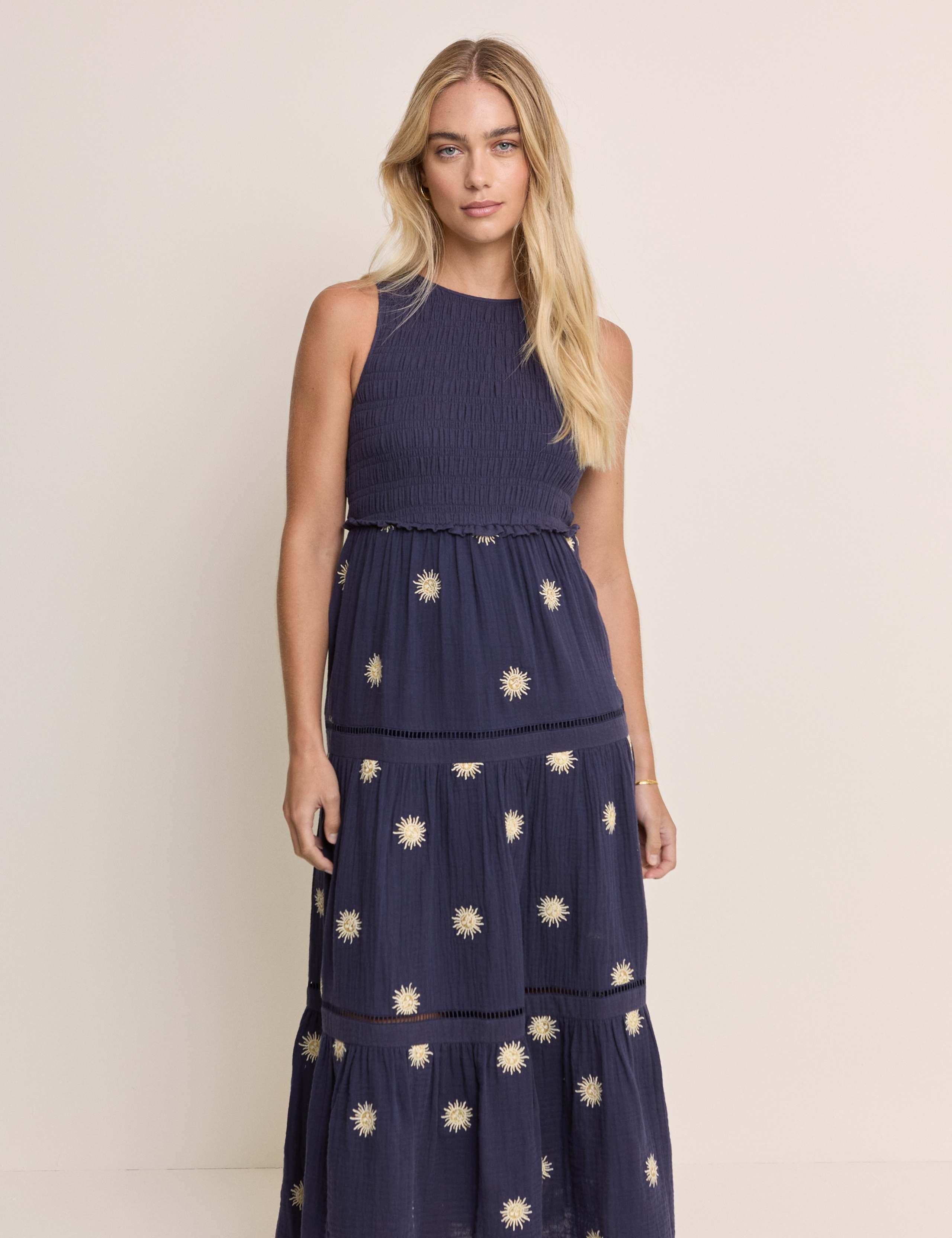 Pure Cotton Embroidered Midaxi Tiered Dress 1 of 5