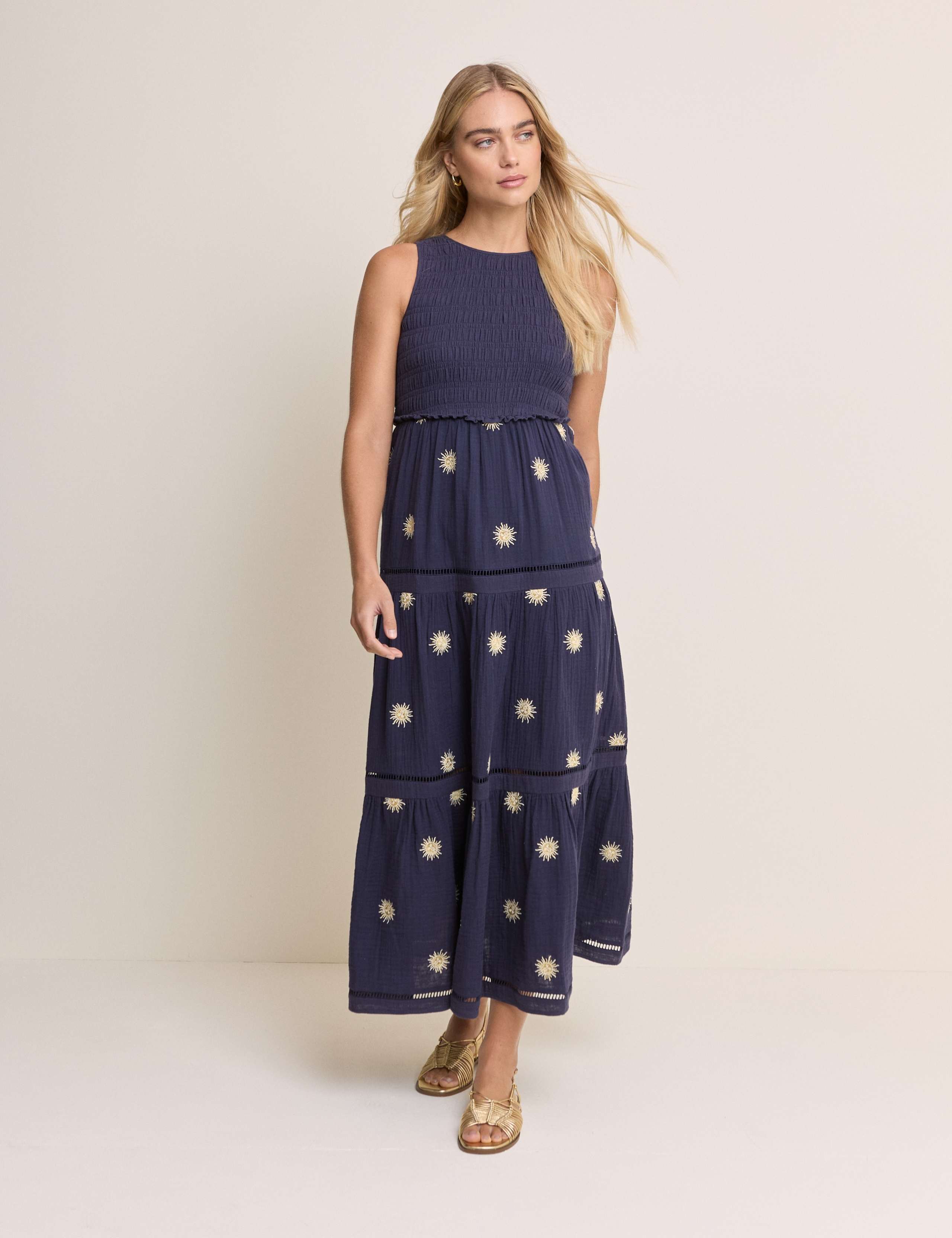 Pure Cotton Embroidered Midaxi Tiered Dress 2 of 5